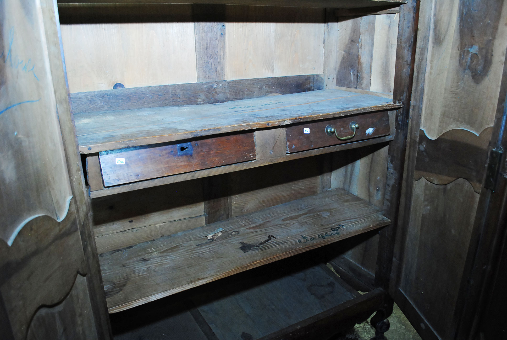 Early French Carved Fruitwood Armoire