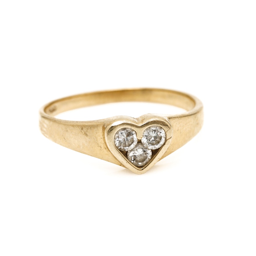 14K Yellow Gold Diamond Heart Ring