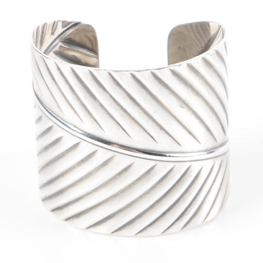 Francisco Rebajes Sterling Silver Modernist Leaf Cuff Bracelet