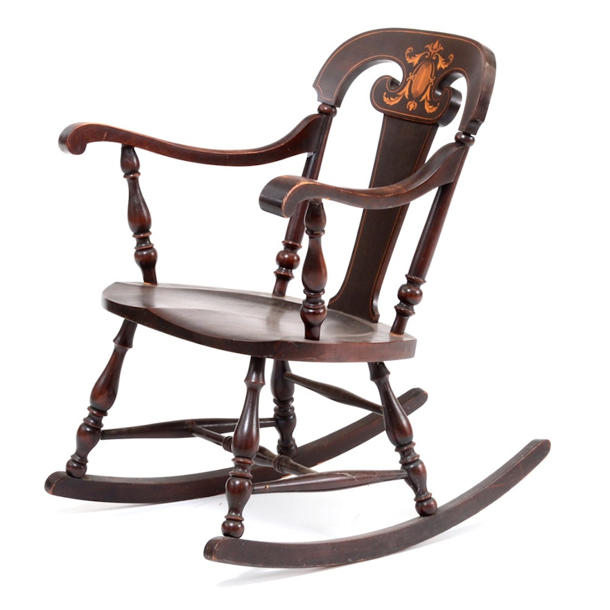 Cherry Finish Inlaid Rocking Chair