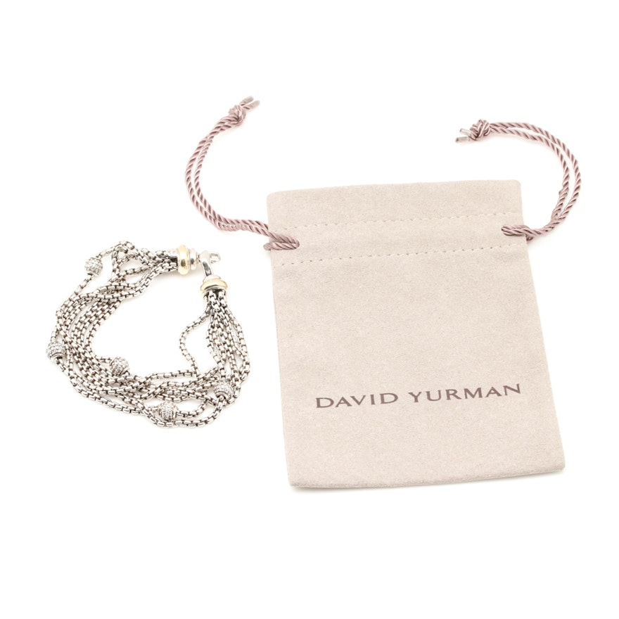 David Yurman Sterling Silver 1.65 CTW Diamond Station Bracelet with 14K Accents