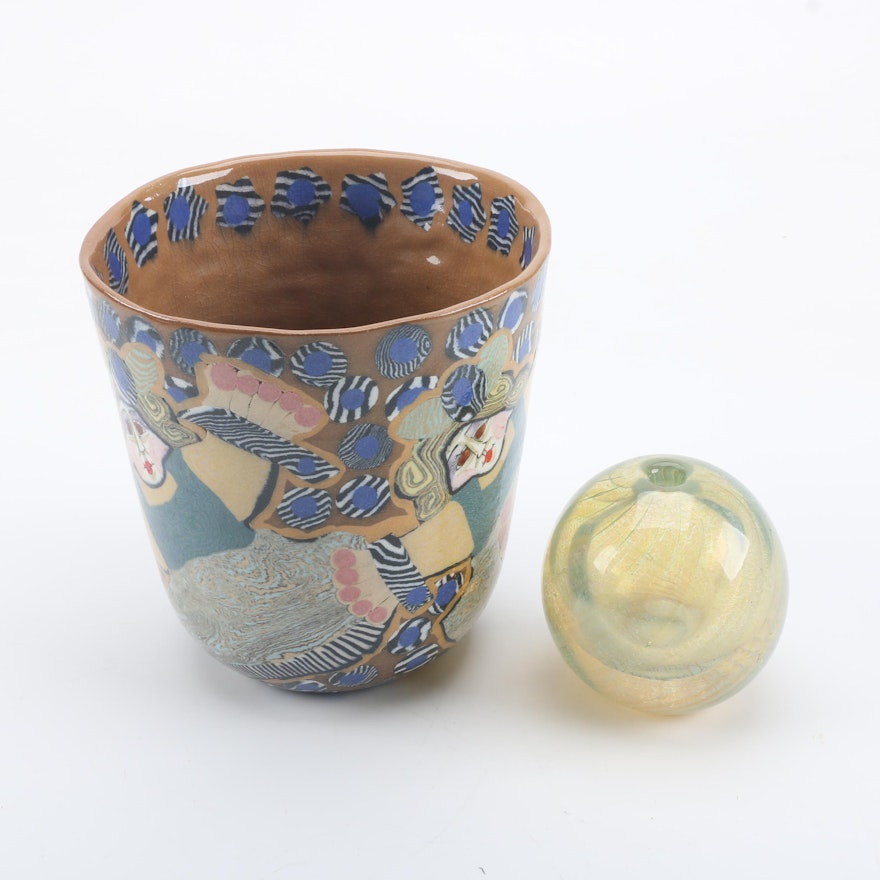 Jane Goslin Peiser Porcelain Vase and Signed Eickholt Glass Bud Vase