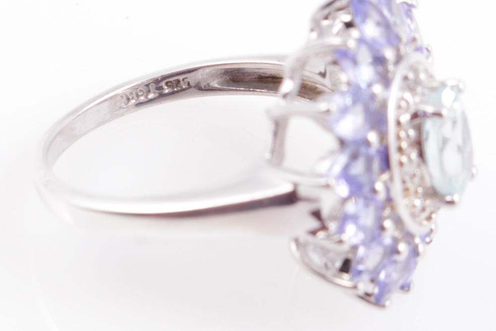 Sterling Silver Tanzanite and Blue and White Topaz Ring