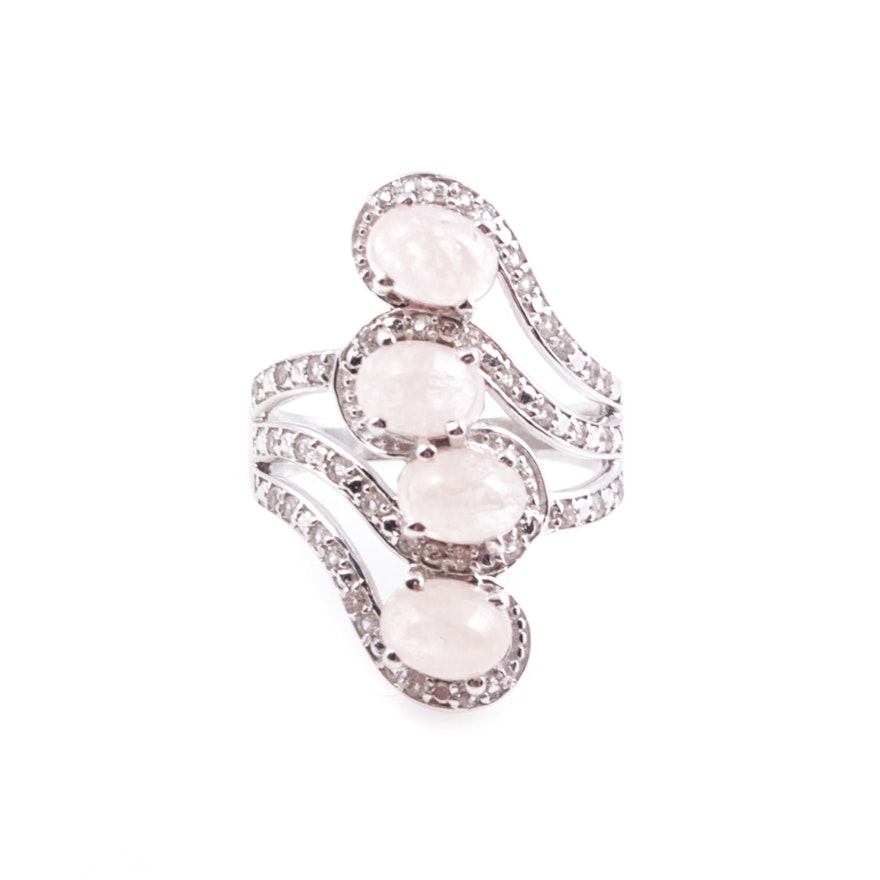 Sterling Silver Rose Quartz and Imitation Diamond Ring
