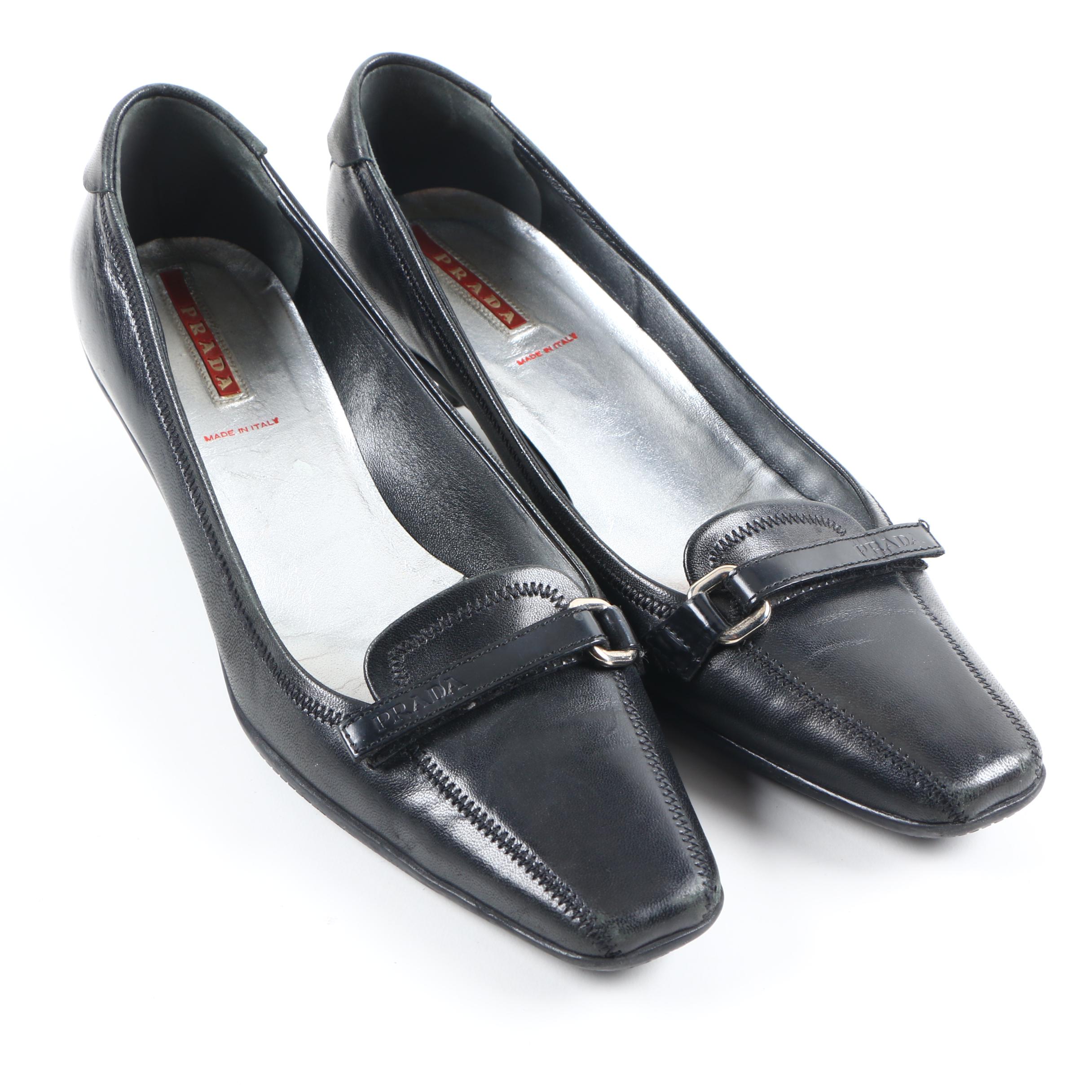 Prada Black Leather Kitten Heels