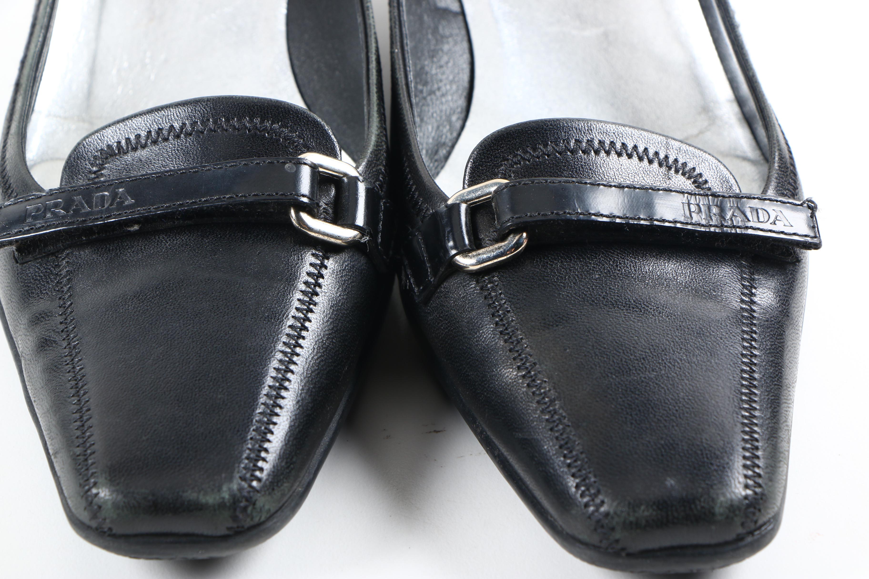 Prada Black Leather Kitten Heels