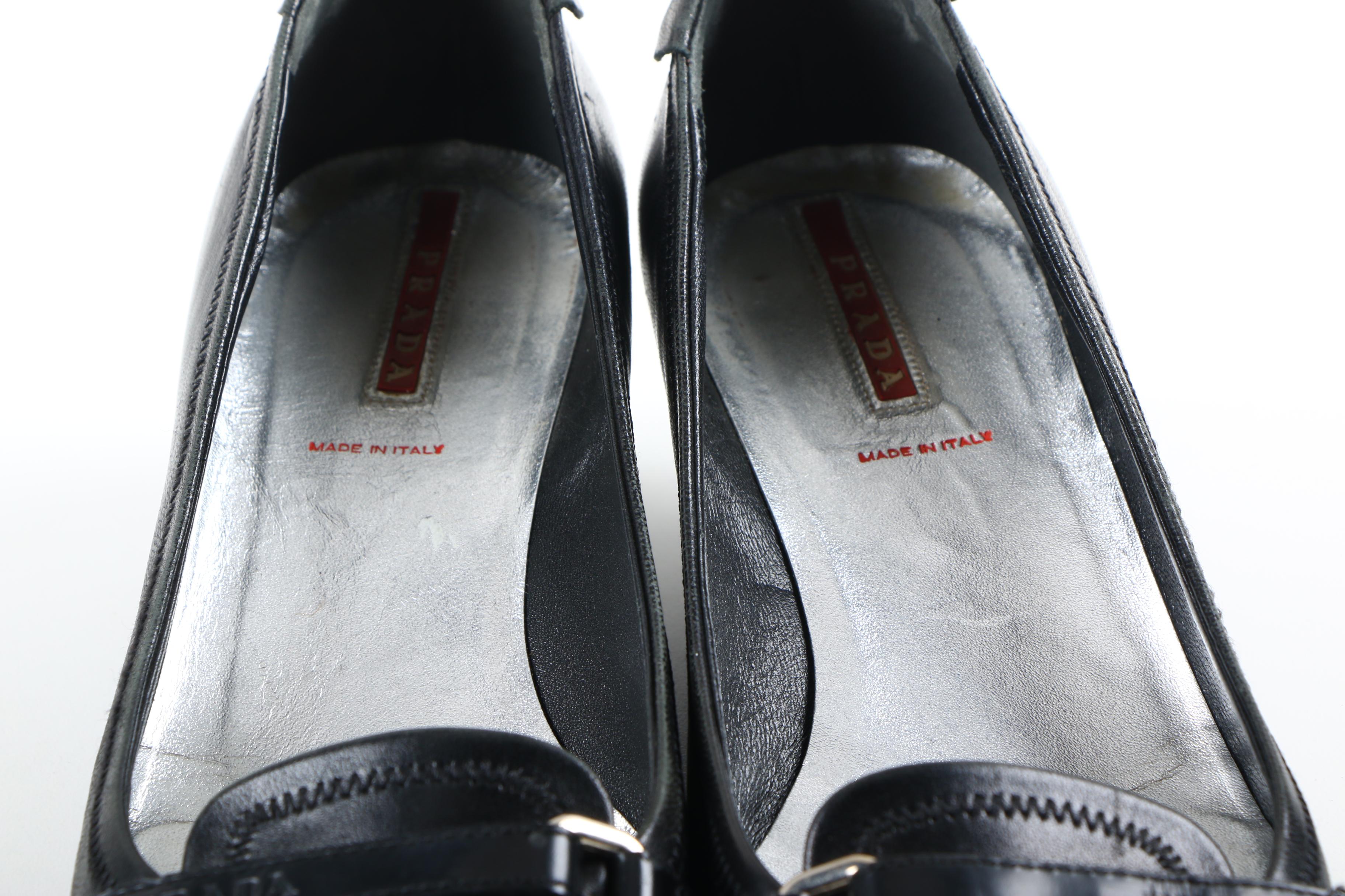 Prada Black Leather Kitten Heels