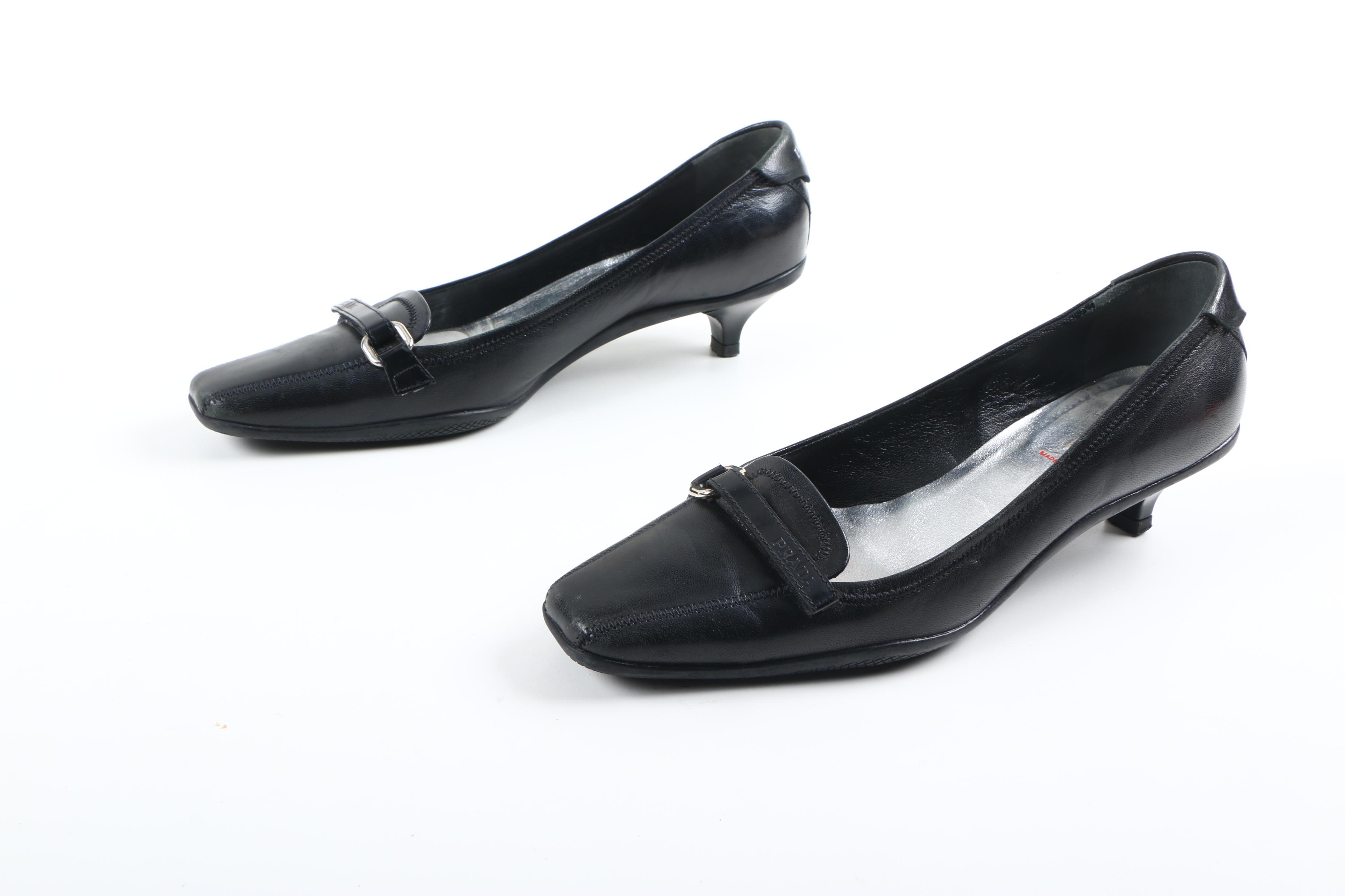 Prada Black Leather Kitten Heels