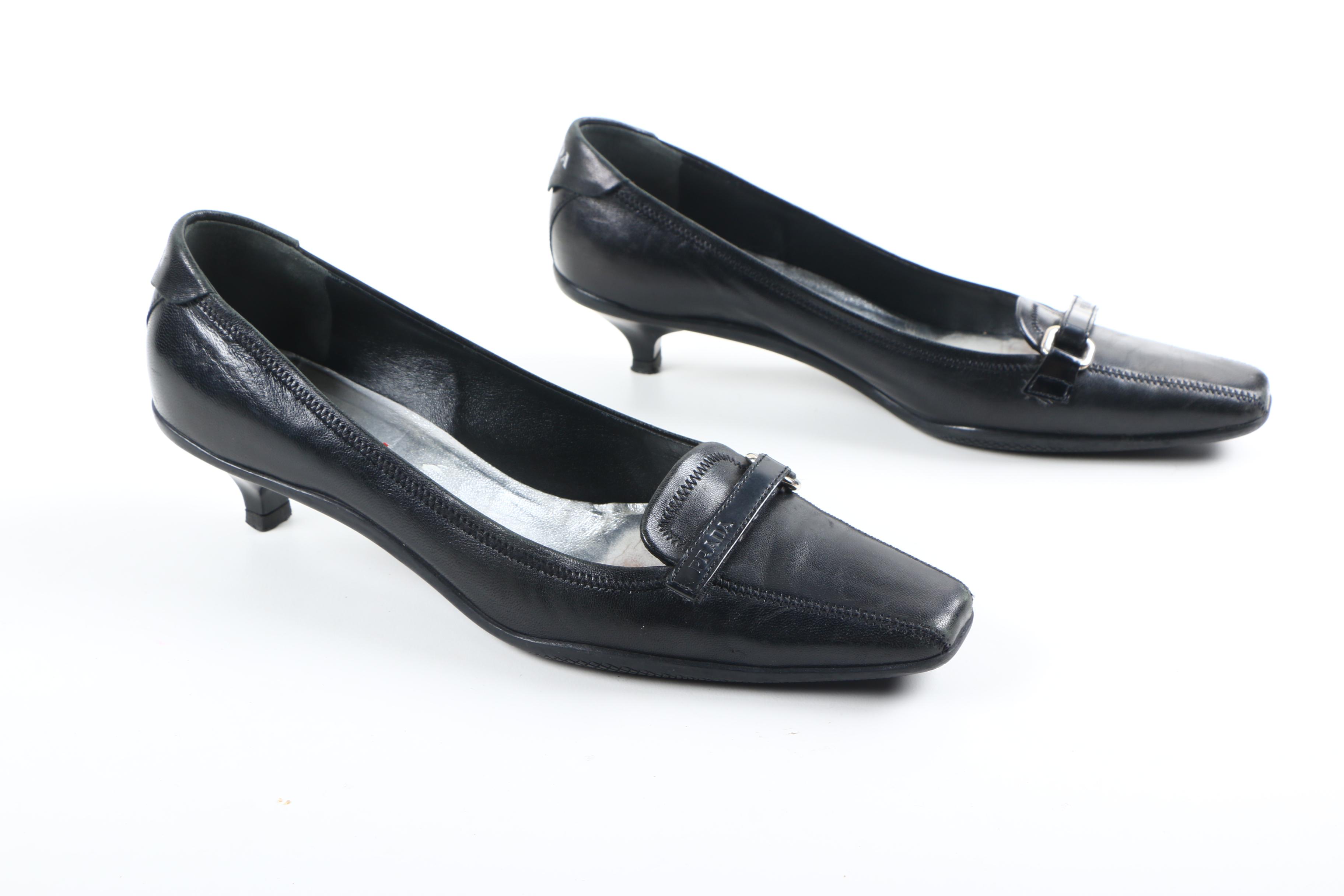 Prada Black Leather Kitten Heels