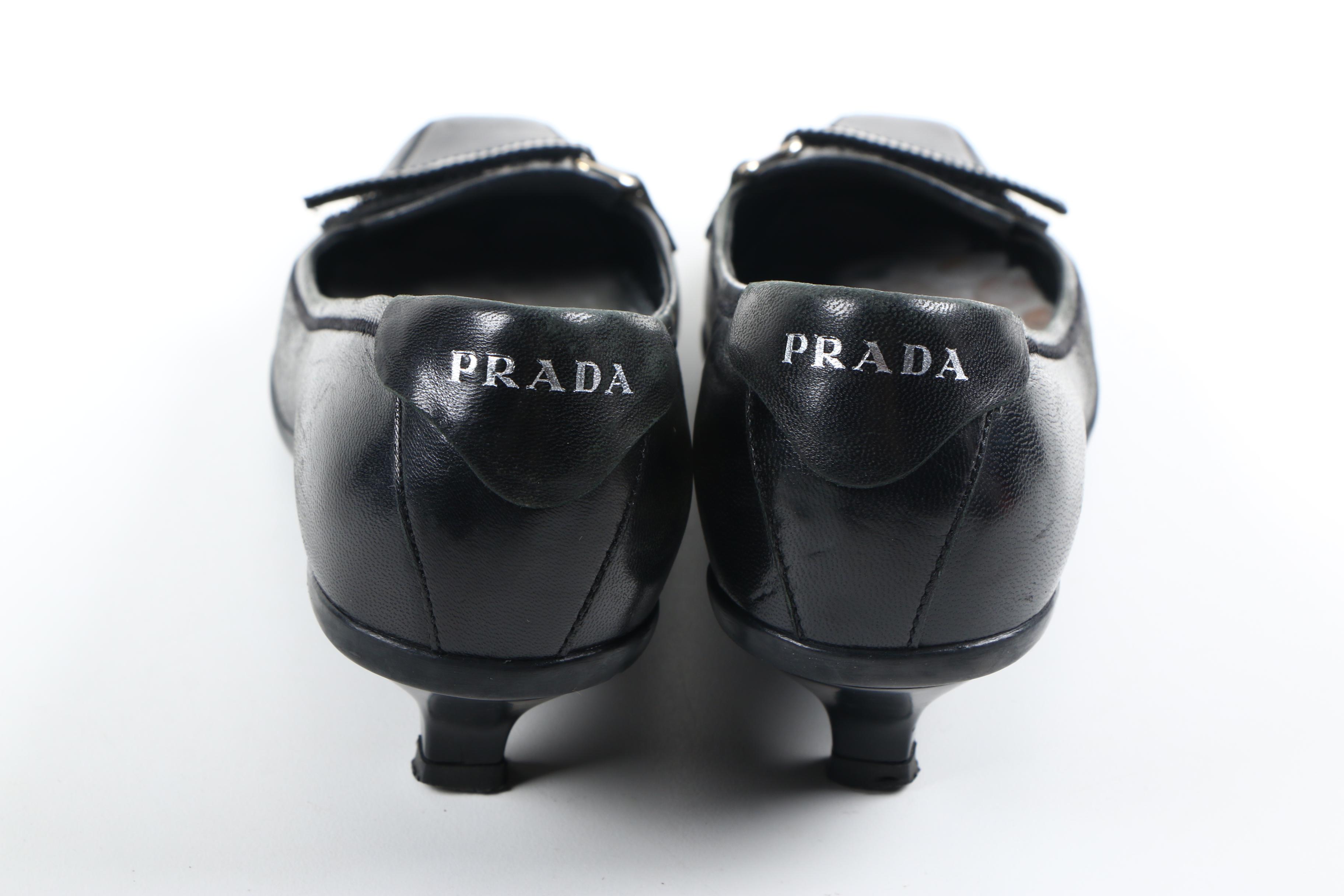 Prada Black Leather Kitten Heels