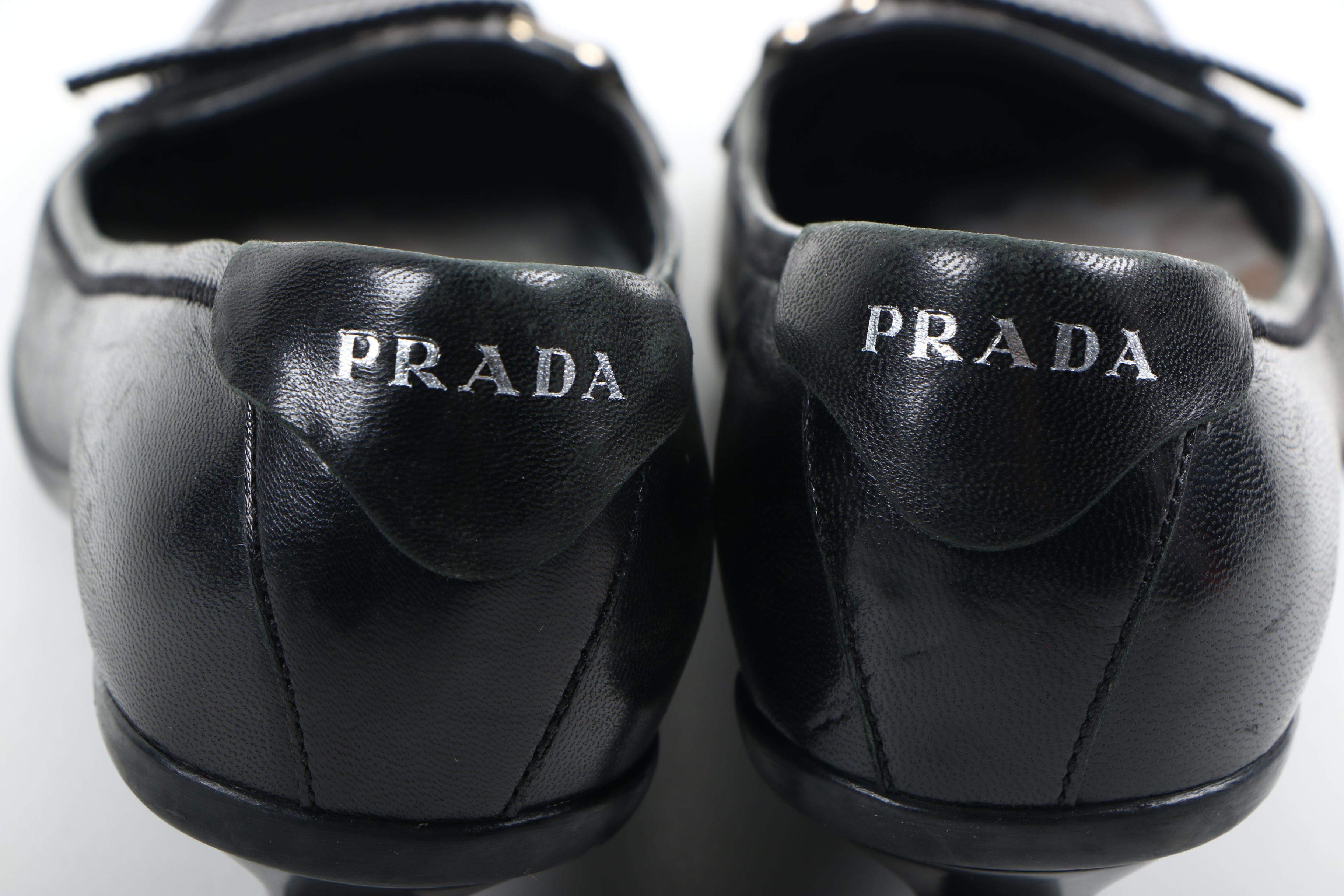 Prada Black Leather Kitten Heels