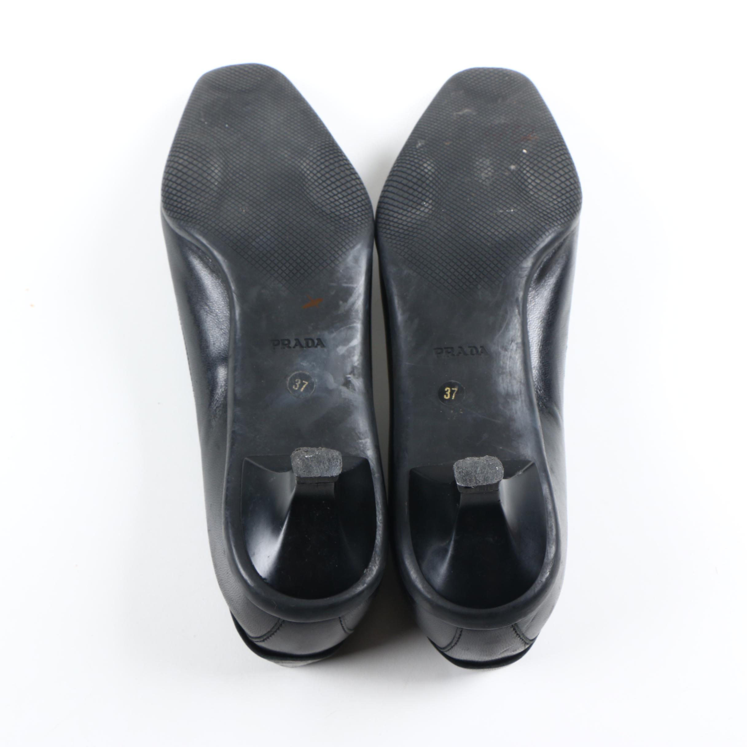 Prada Black Leather Kitten Heels