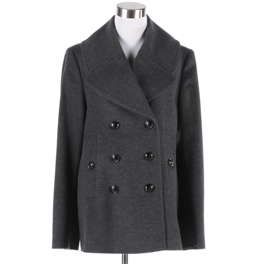 Women's Burberry London Double-Breasted Grey Wool Blend Coat