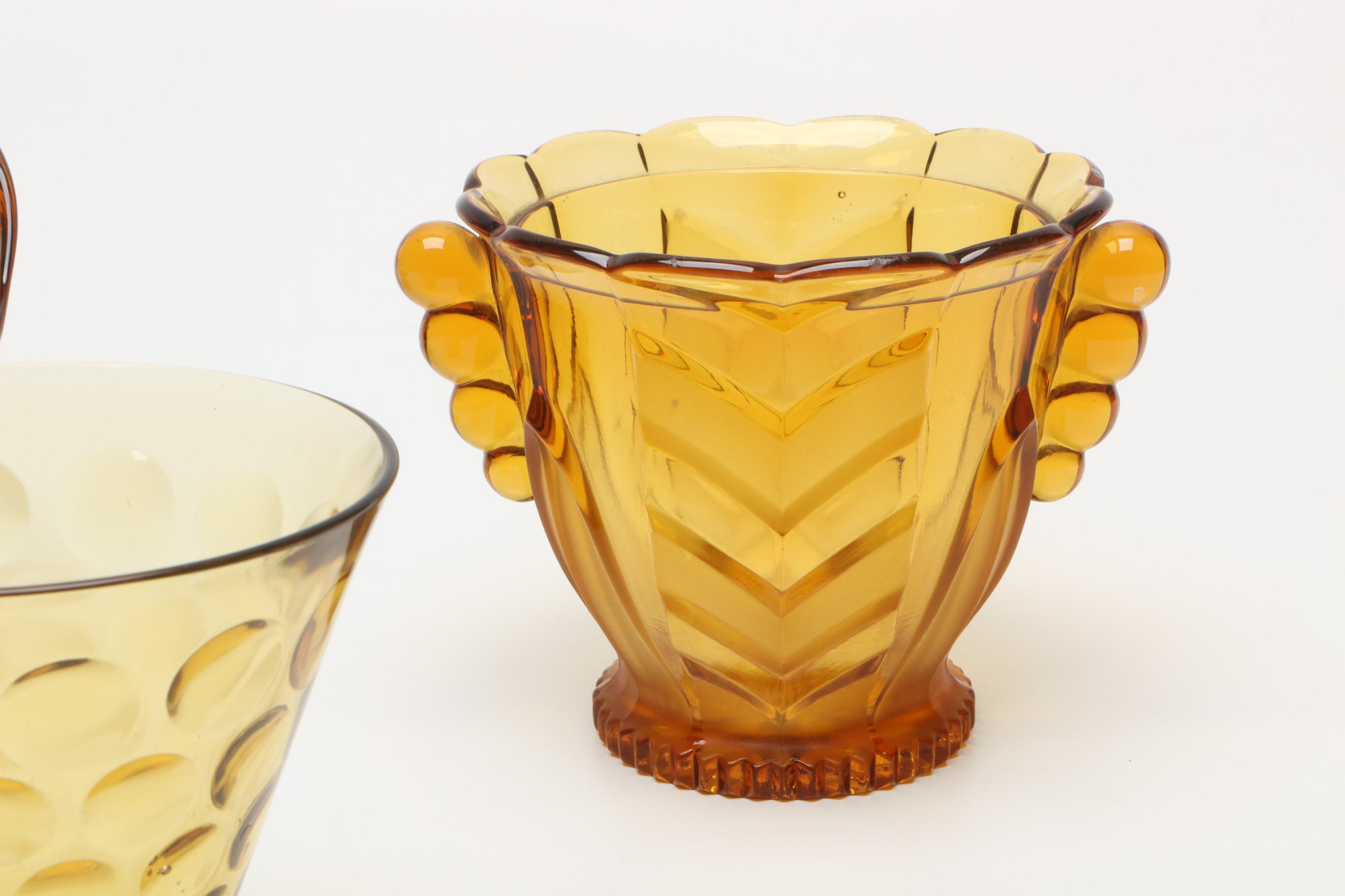 Three Vintage Amber Glassware