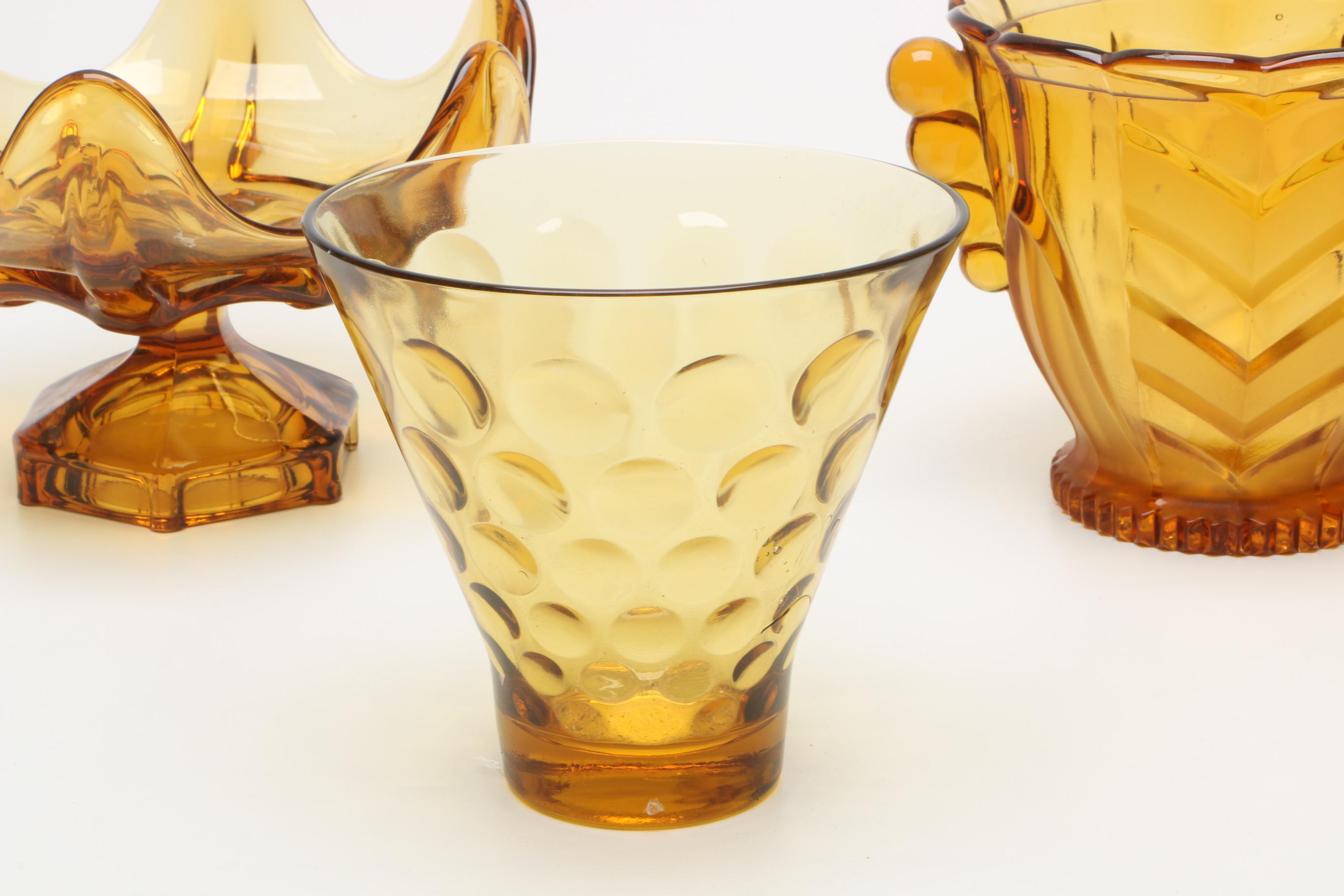 Three Vintage Amber Glassware