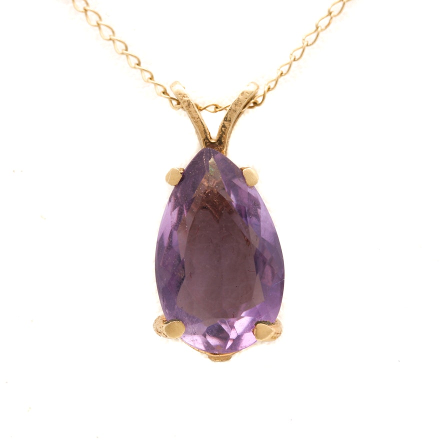 14K Yellow Gold 2.28 CT Amethyst Pendant Necklace