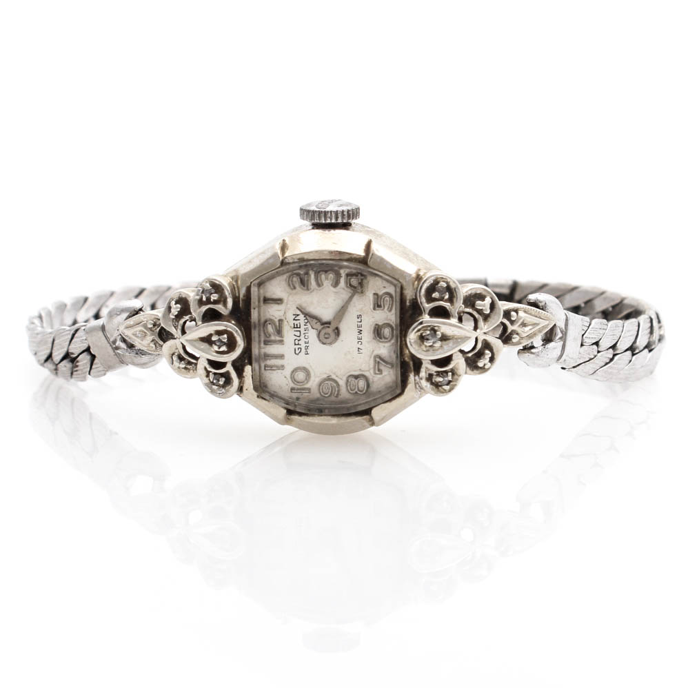 14K White Gold Gruen Watch