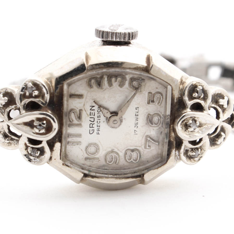 14K White Gold Gruen Watch