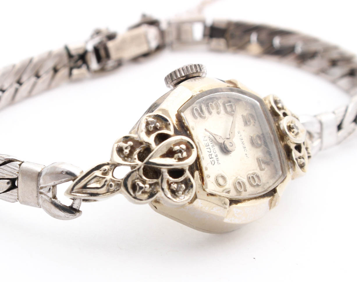 14K White Gold Gruen Watch