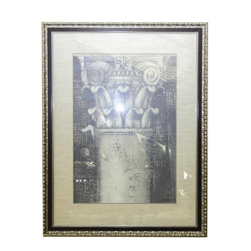 Large Framed Corinthian Column Offset Lithograph