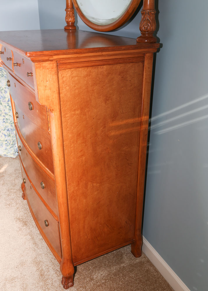 Antique Oak Highboy Dresser with Mirror EBTH