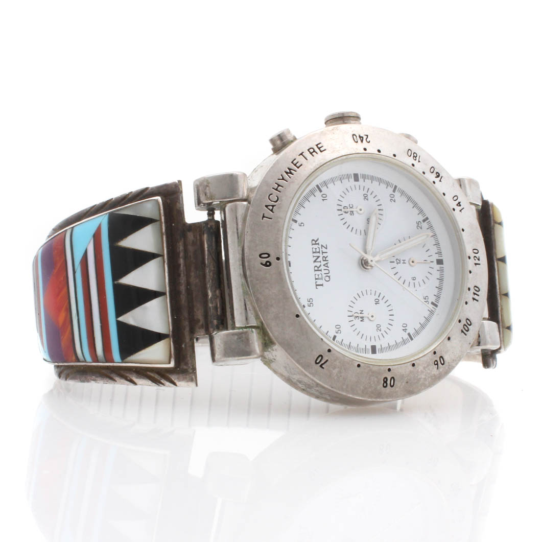 Terner Watch with Sterling Silver Set with Coral , Onyx and More