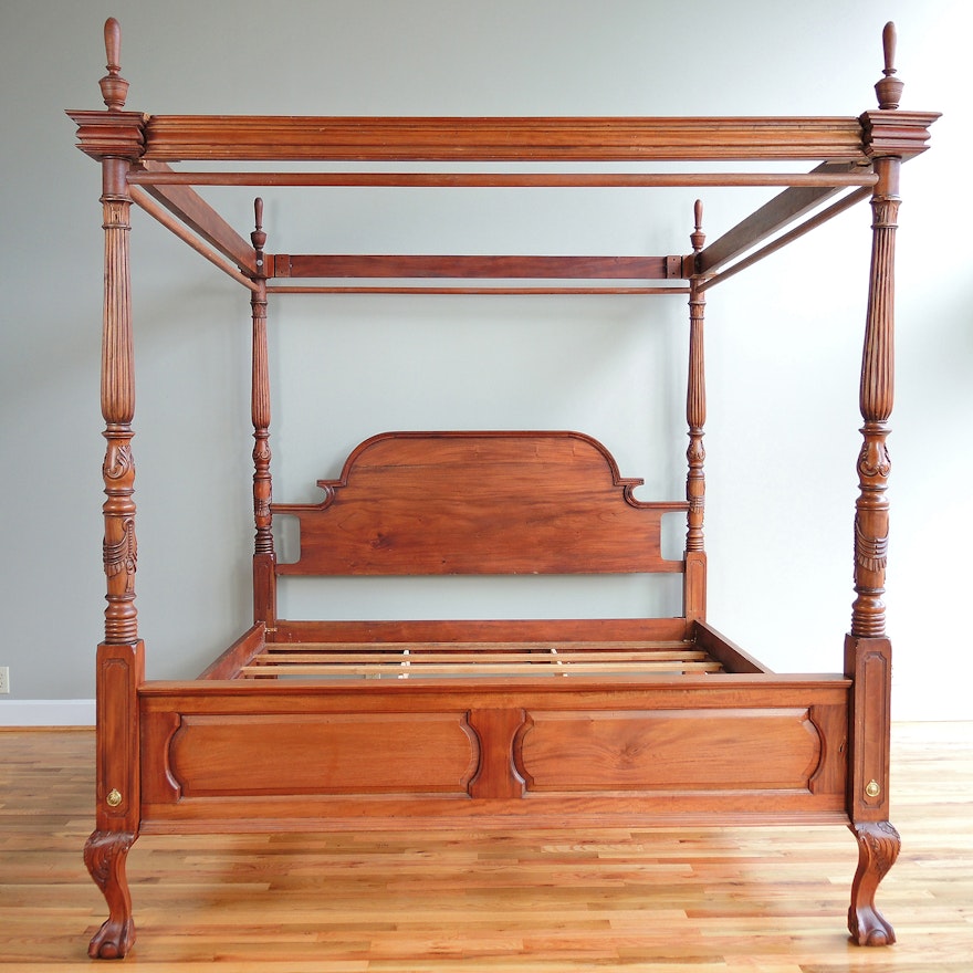 Hand Carved Antique King Size Canopy Bed