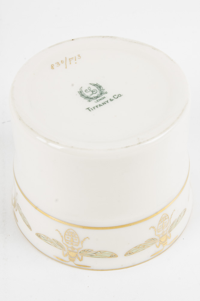 Tiffany & Co. and Lenox Porcelain and Sterling Honey Pot with Spreader