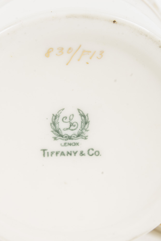 Tiffany & Co. and Lenox Porcelain and Sterling Honey Pot with Spreader