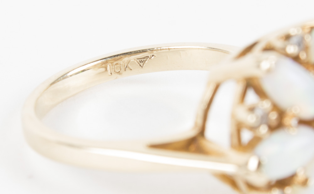 10K Yellow Gold Opal and Topaz Cluster Ring