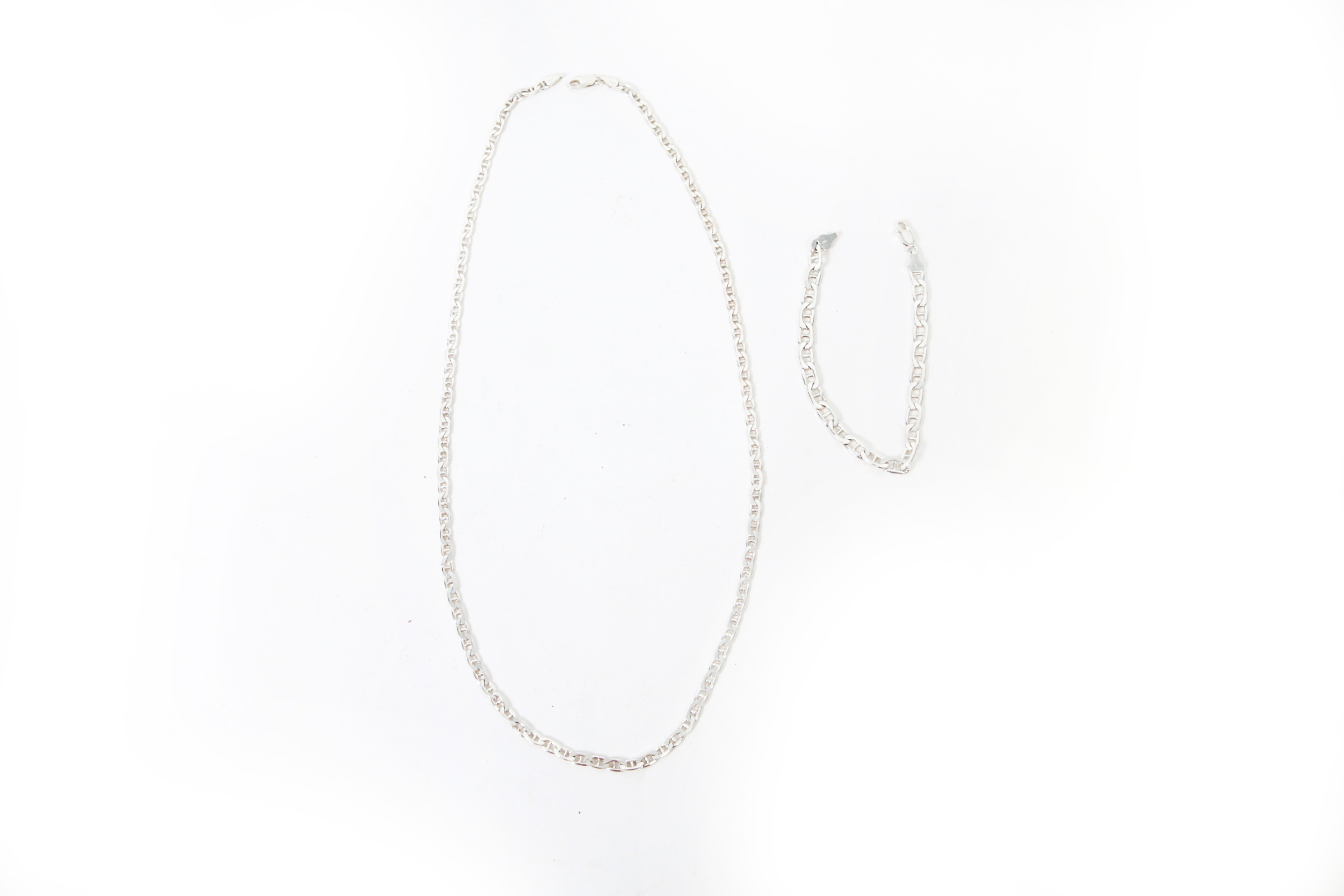 Sterling Silver Anchor Chain Necklace and Bracelet