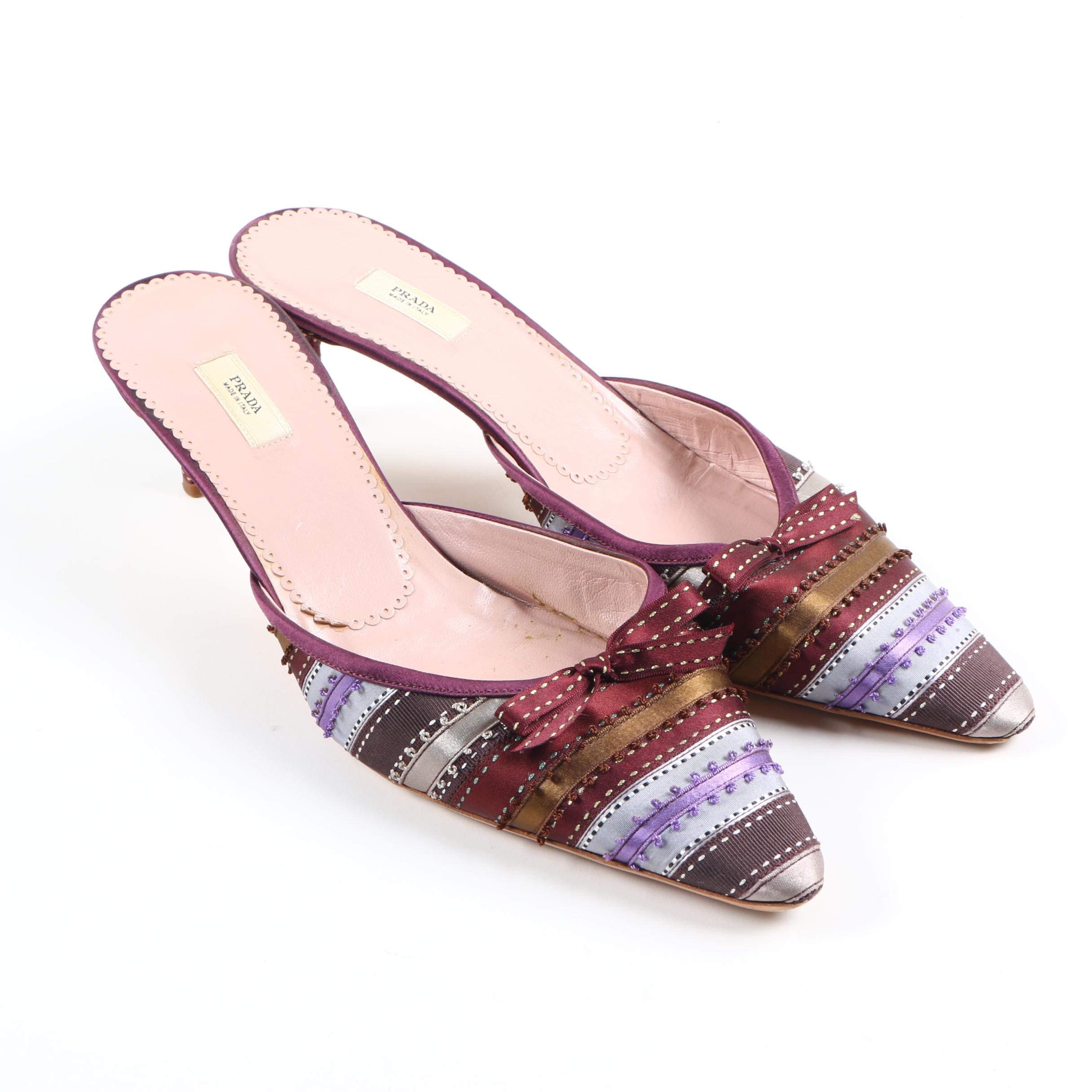 Prada Ribbon Pointed Toe Mules