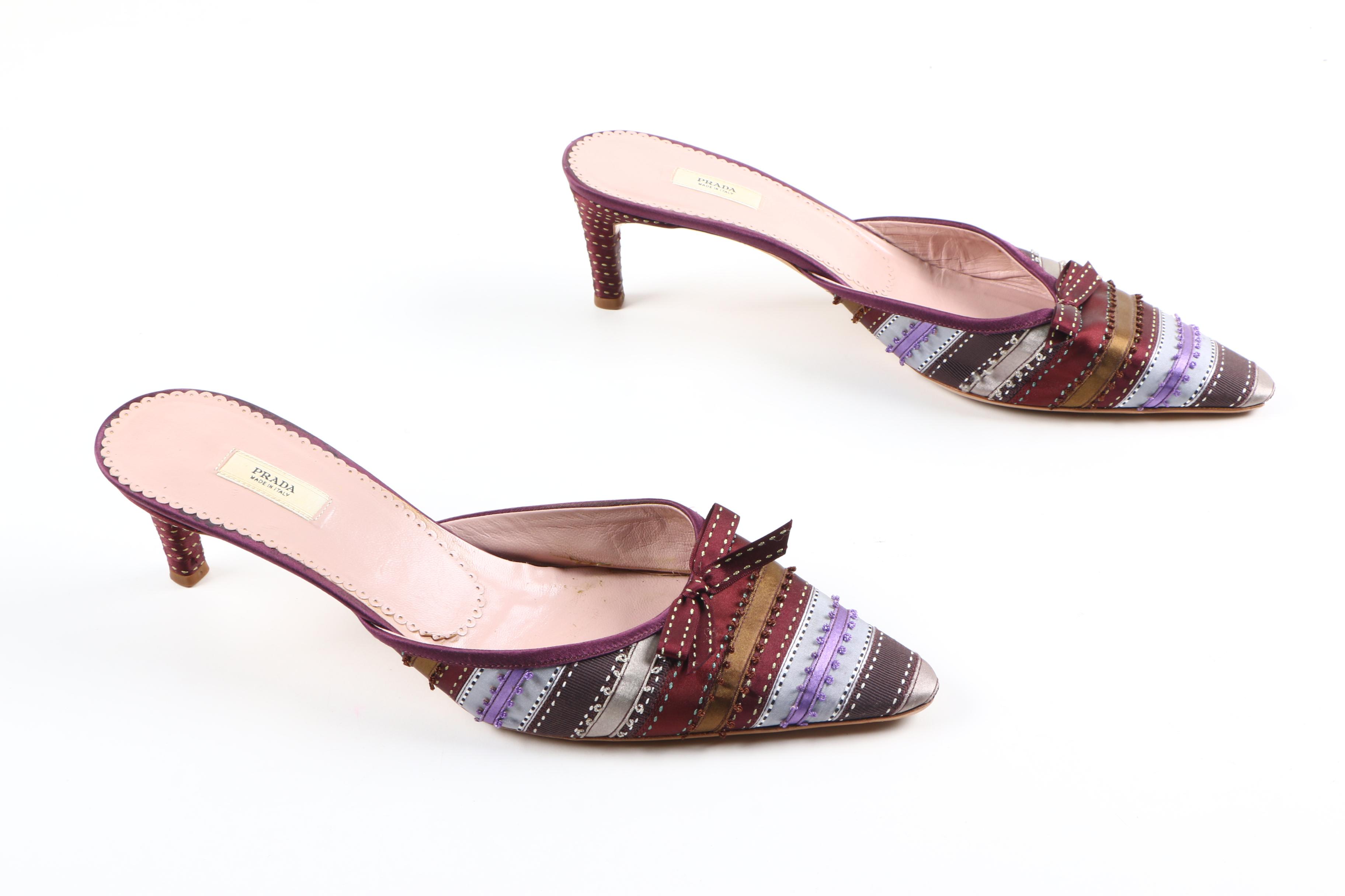Prada Ribbon Pointed Toe Mules