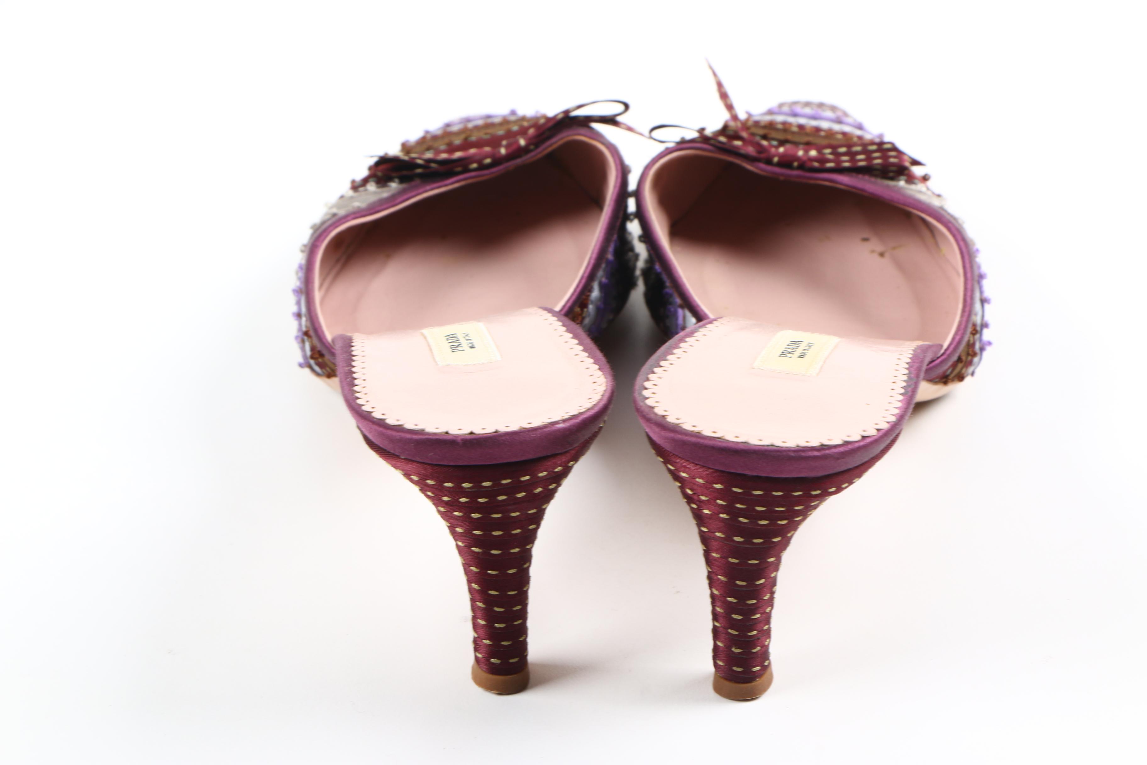 Prada Ribbon Pointed Toe Mules