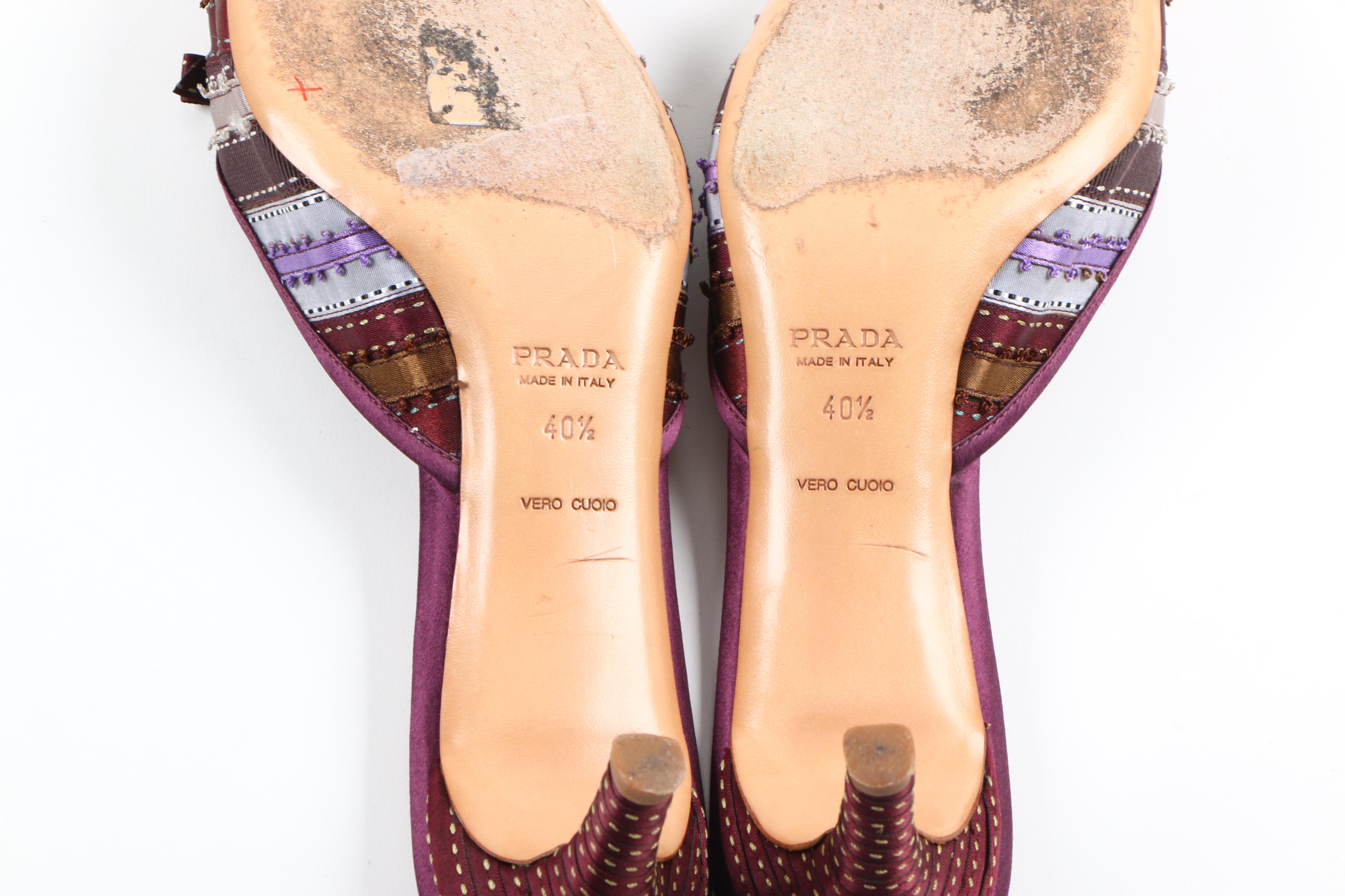 Prada Ribbon Pointed Toe Mules