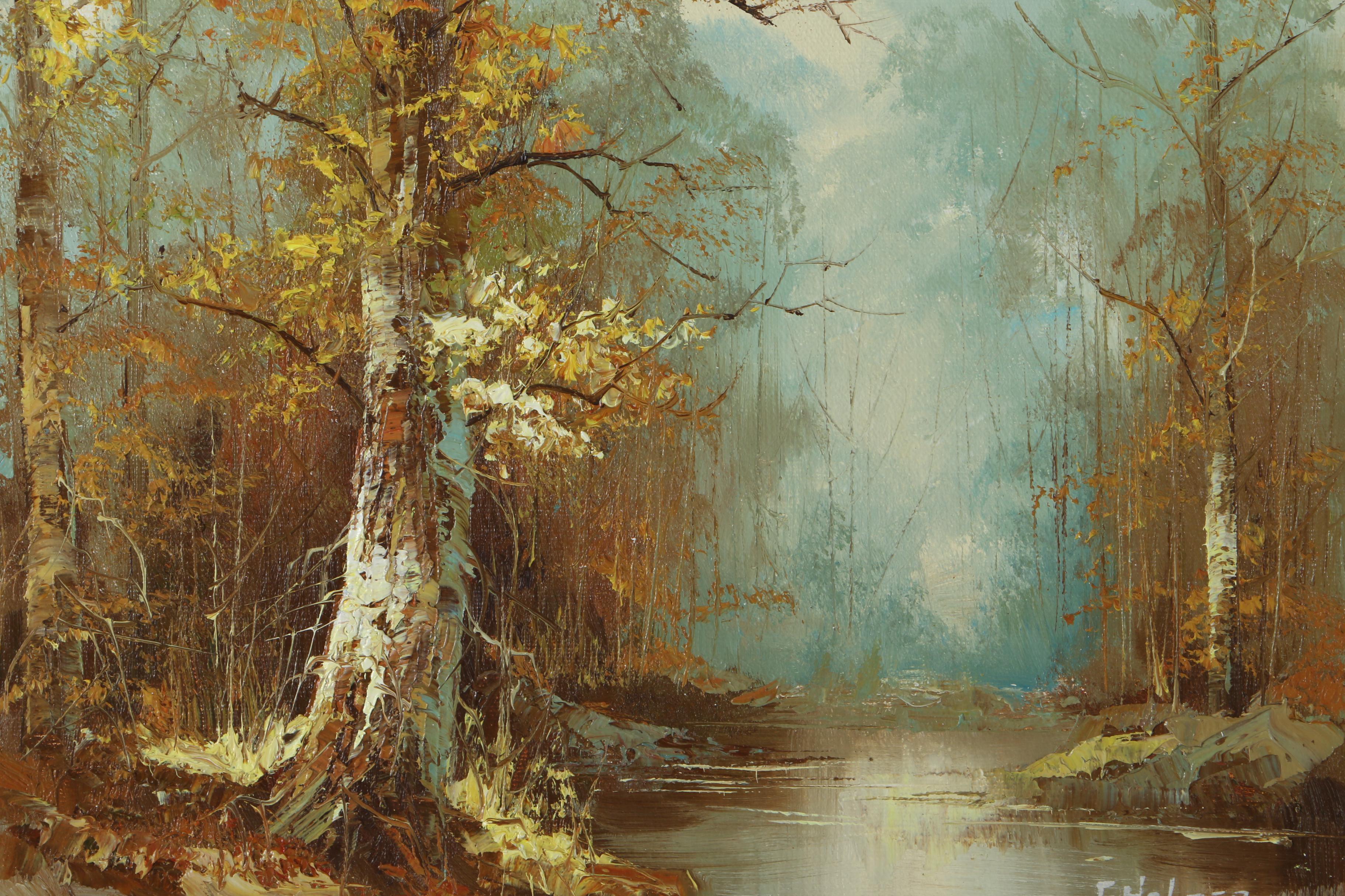 F. Holzer Oil Painting on Canvas of Swamp Scene