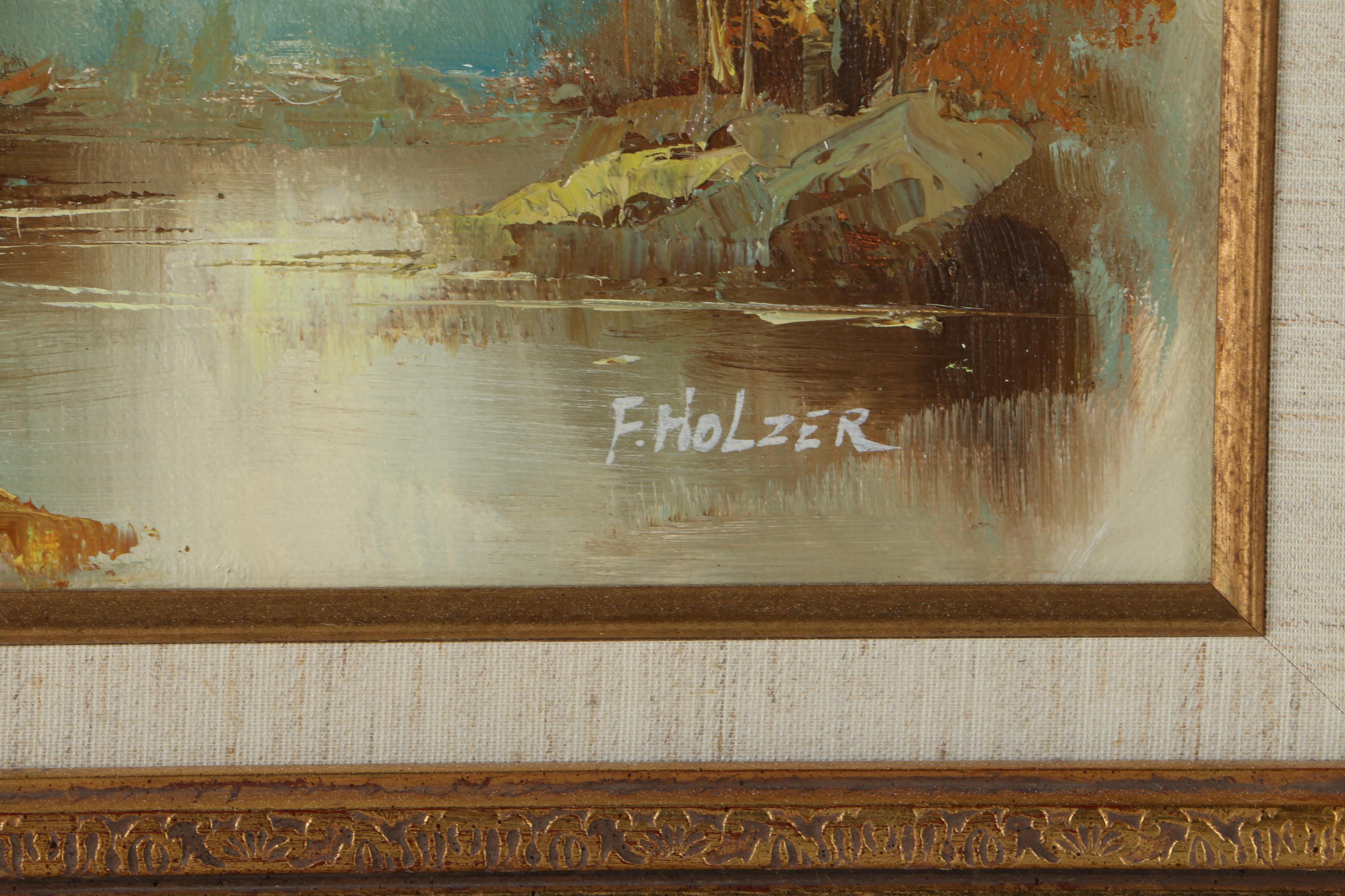F. Holzer Oil Painting on Canvas of Swamp Scene