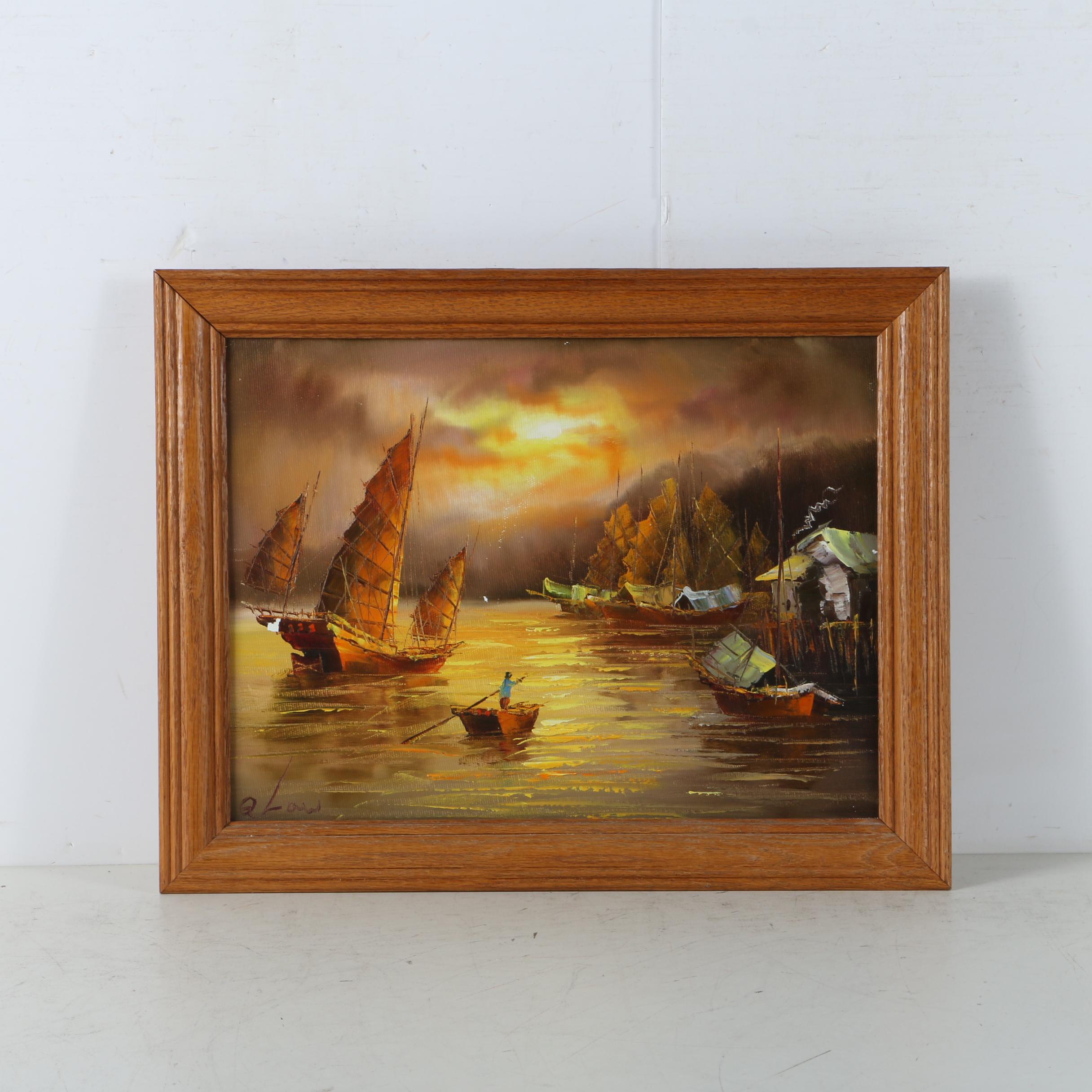 Oil on Canvas of Japanese Junk Boats