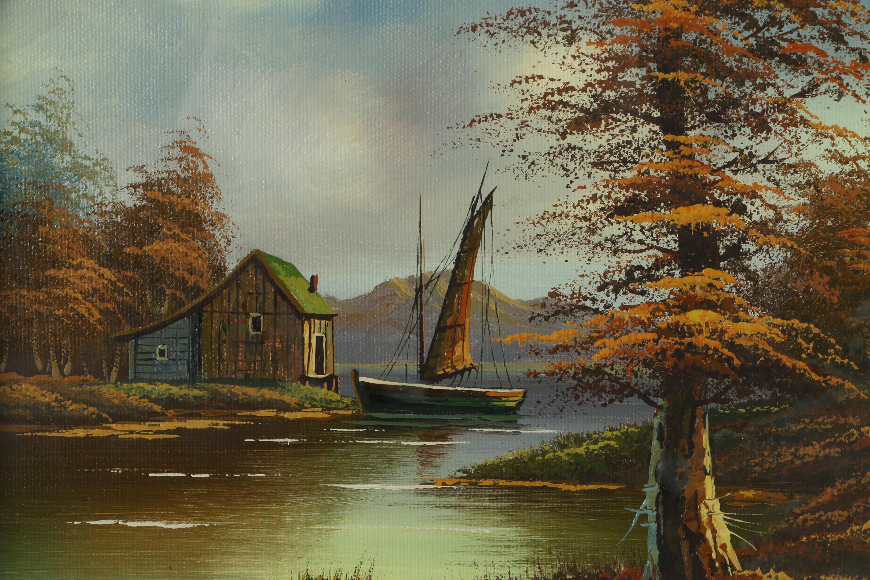 W. Morris Oil Painting of a Landscape on Canvas Board