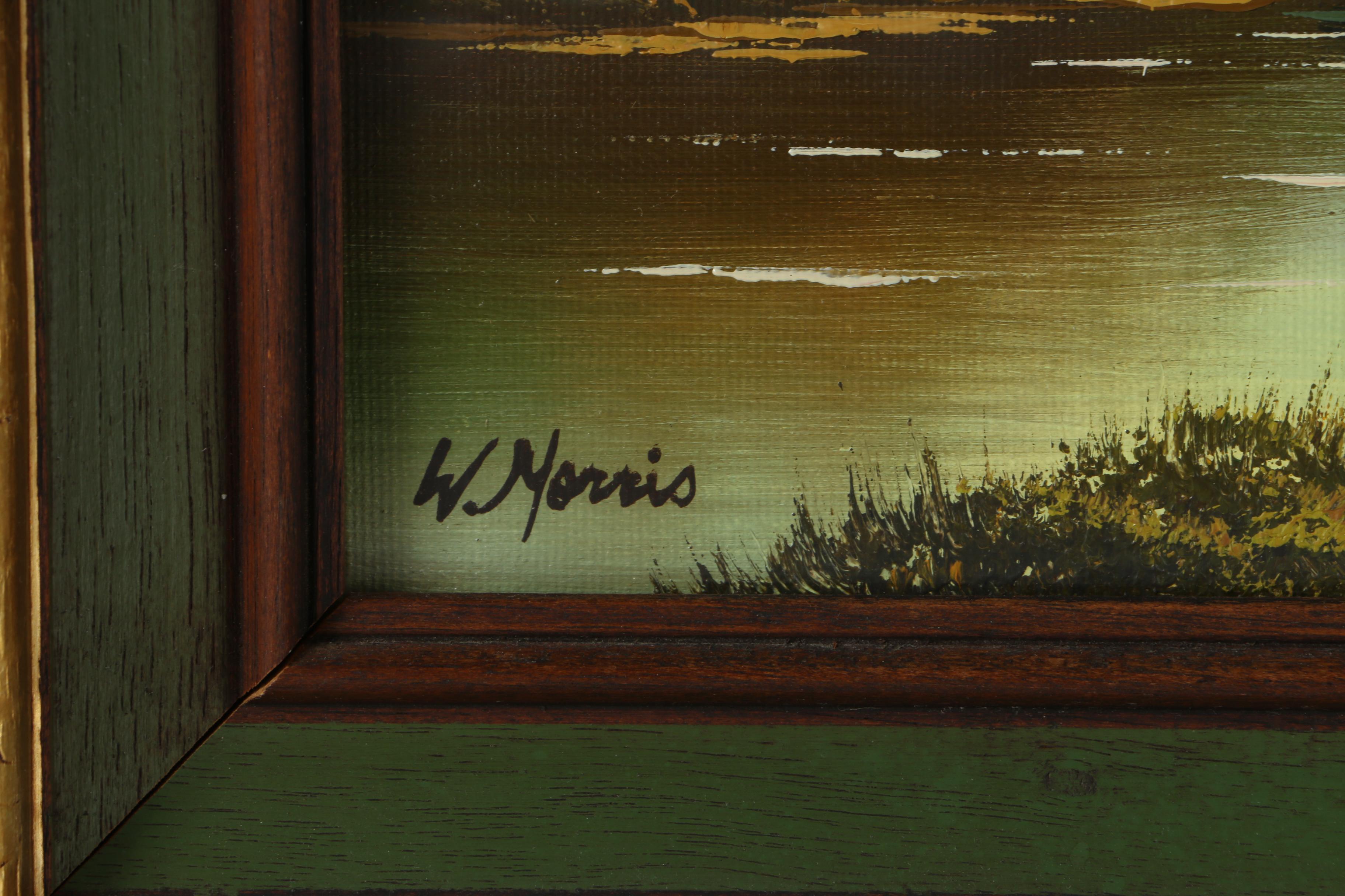 W. Morris Oil Painting of a Landscape on Canvas Board