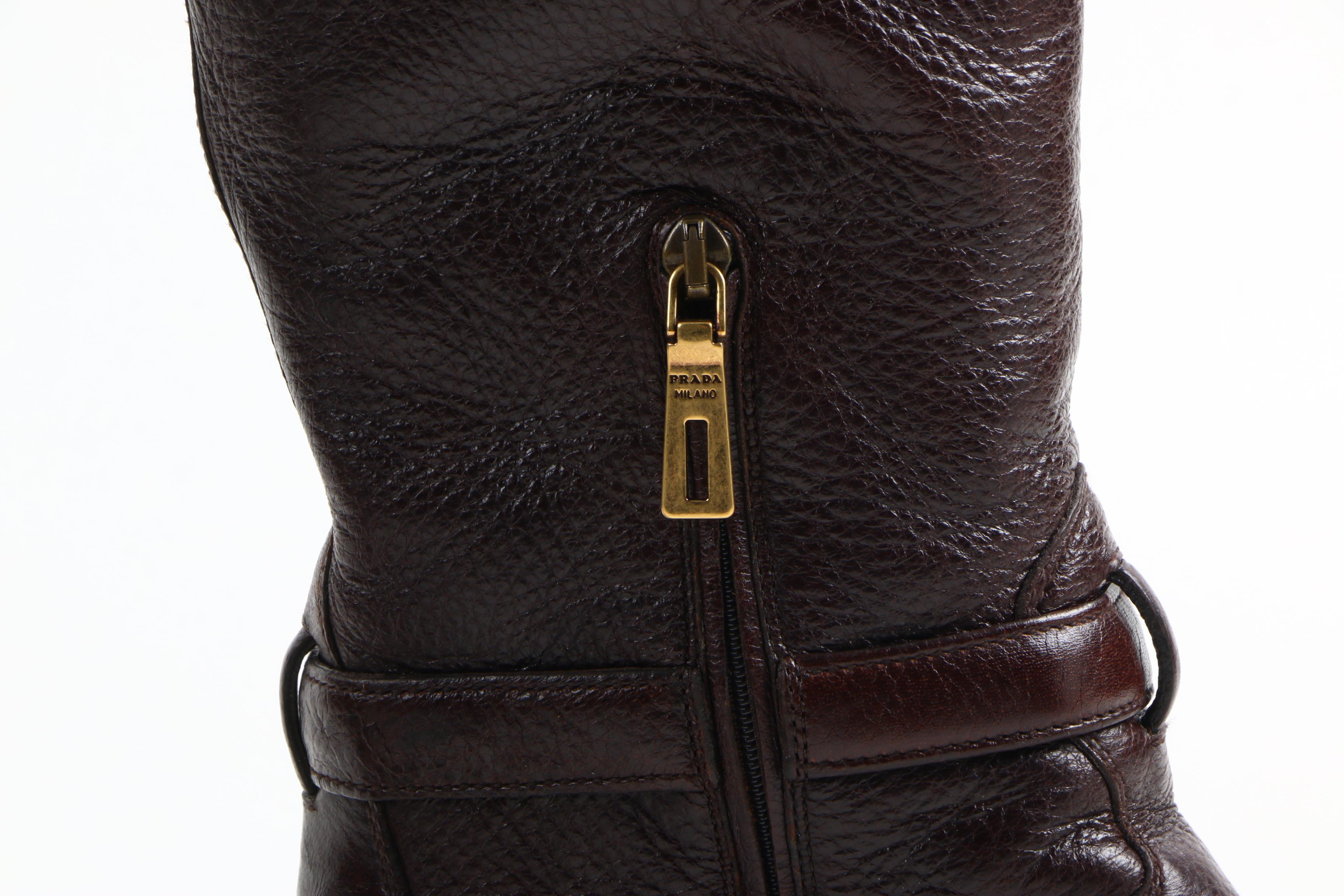 Prada Leather Logo Riding Boots