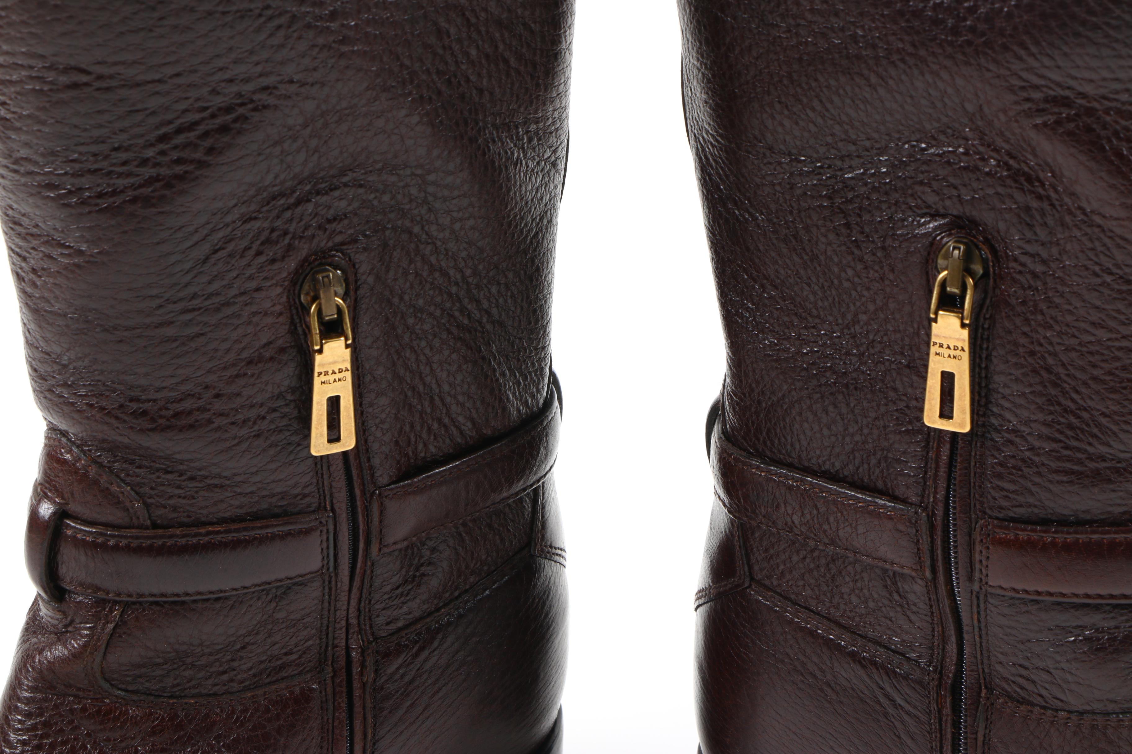 Prada Leather Logo Riding Boots