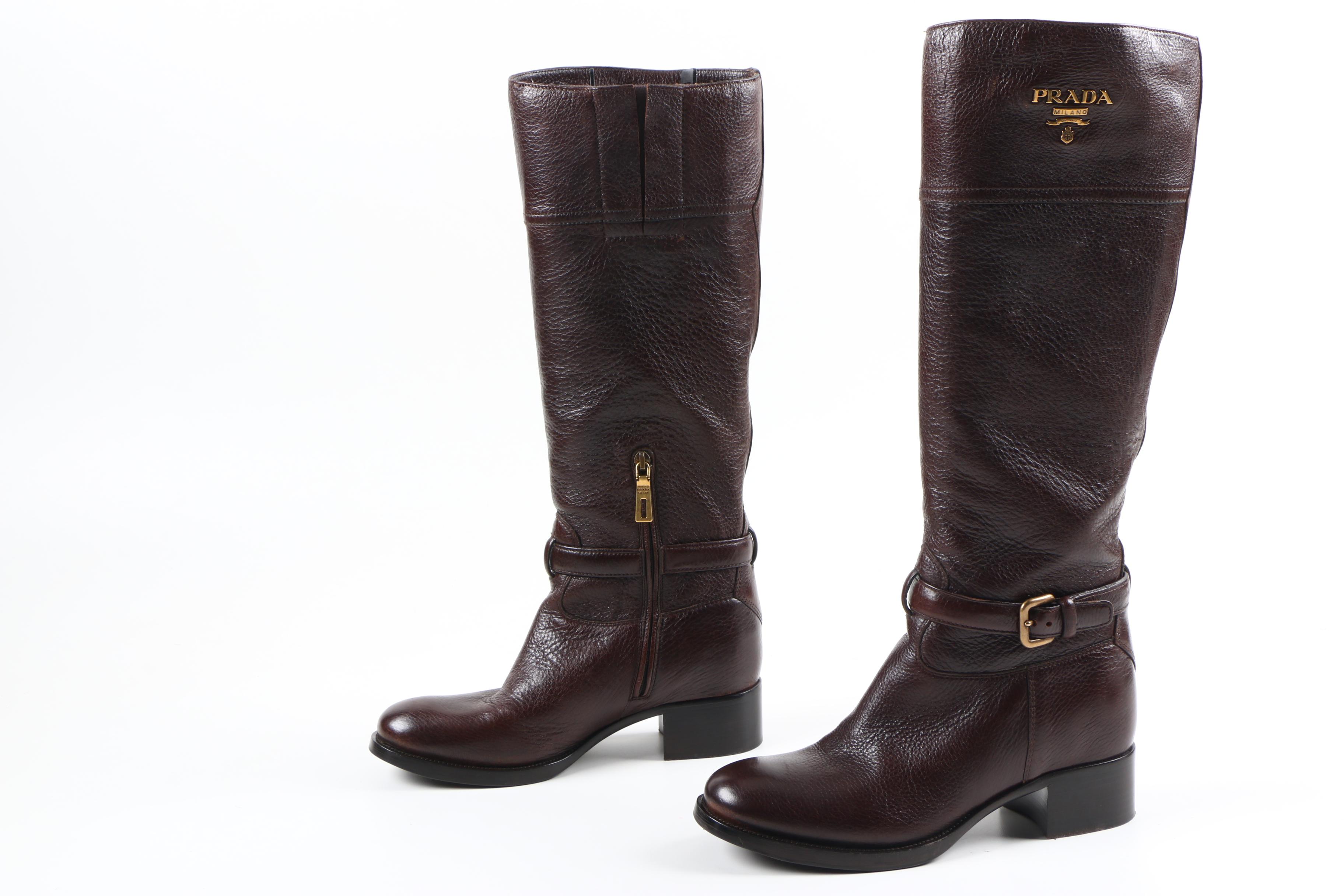Prada Leather Logo Riding Boots