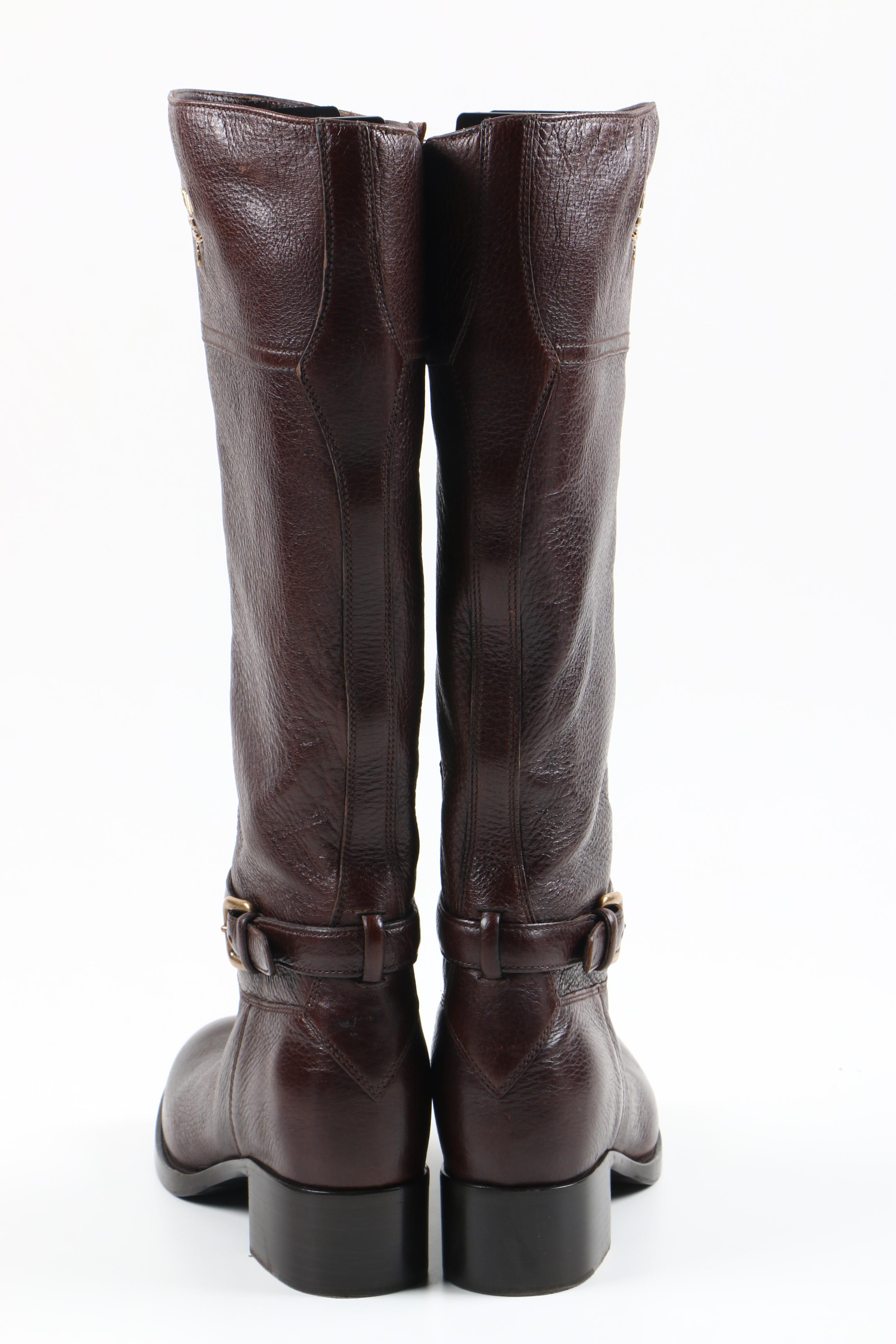 Prada Leather Logo Riding Boots