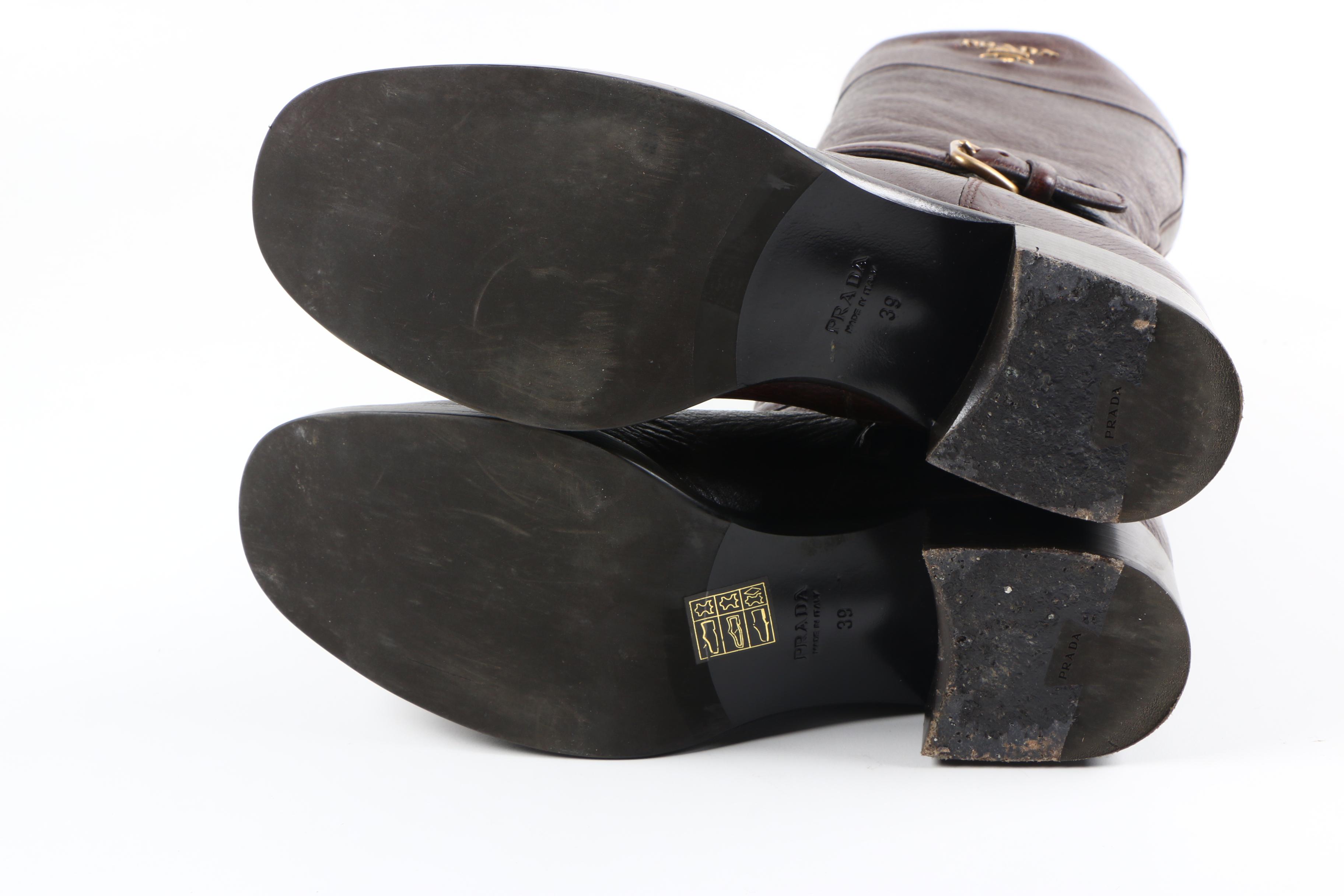 Prada Leather Logo Riding Boots