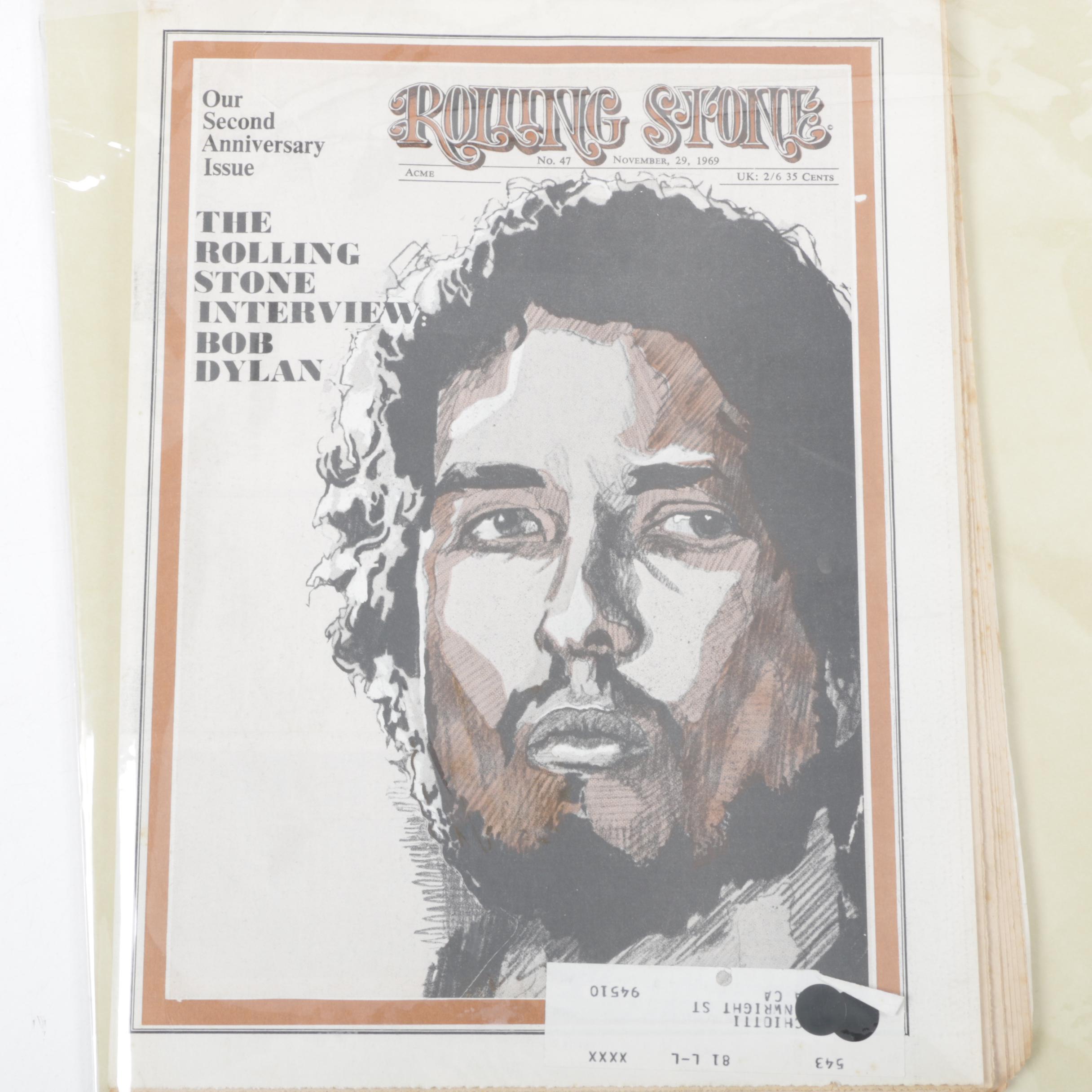 1969 Rolling Stone Magazine Featuring Their First Bob Dylan Interview