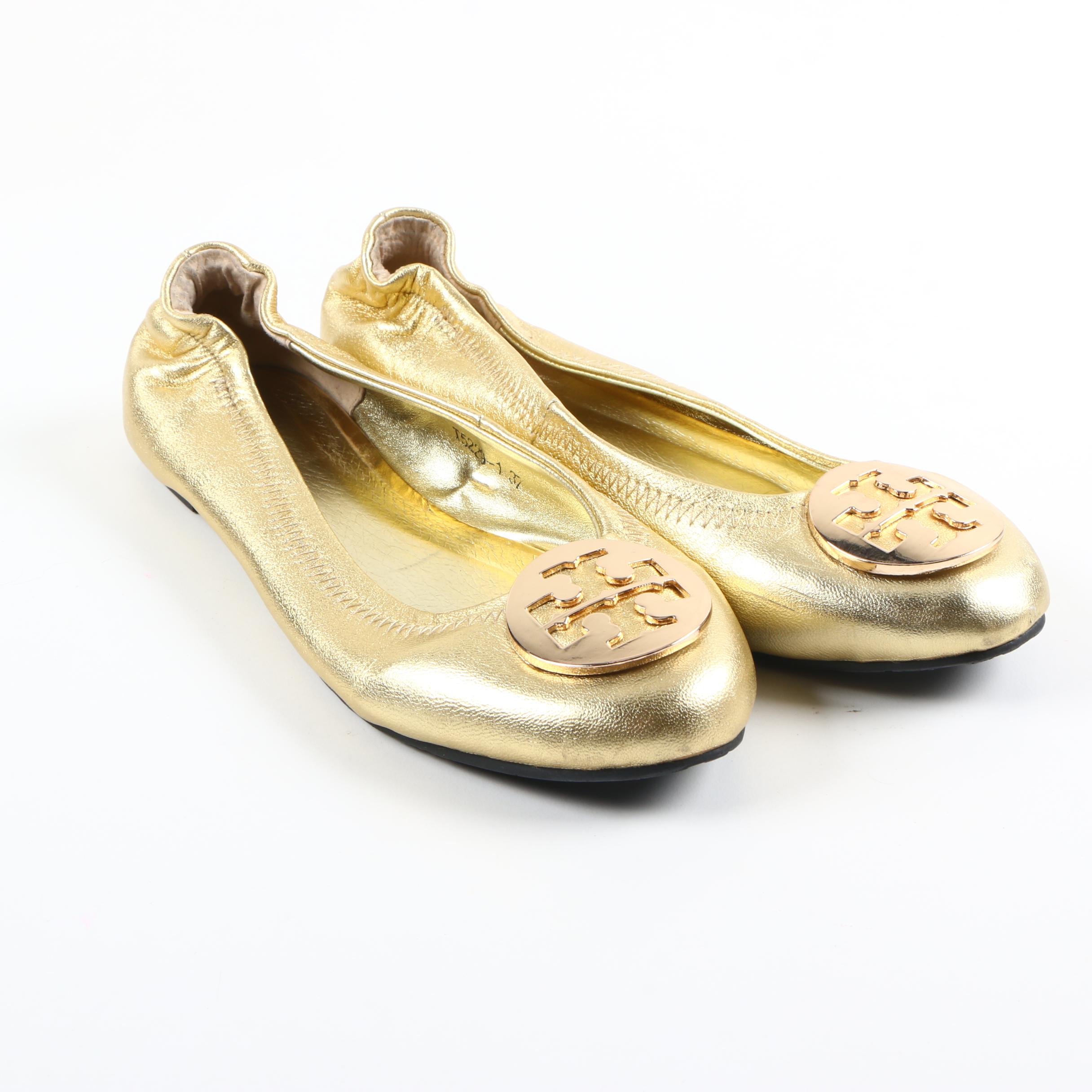 Tory Burch Gold Metallic Leather Flats