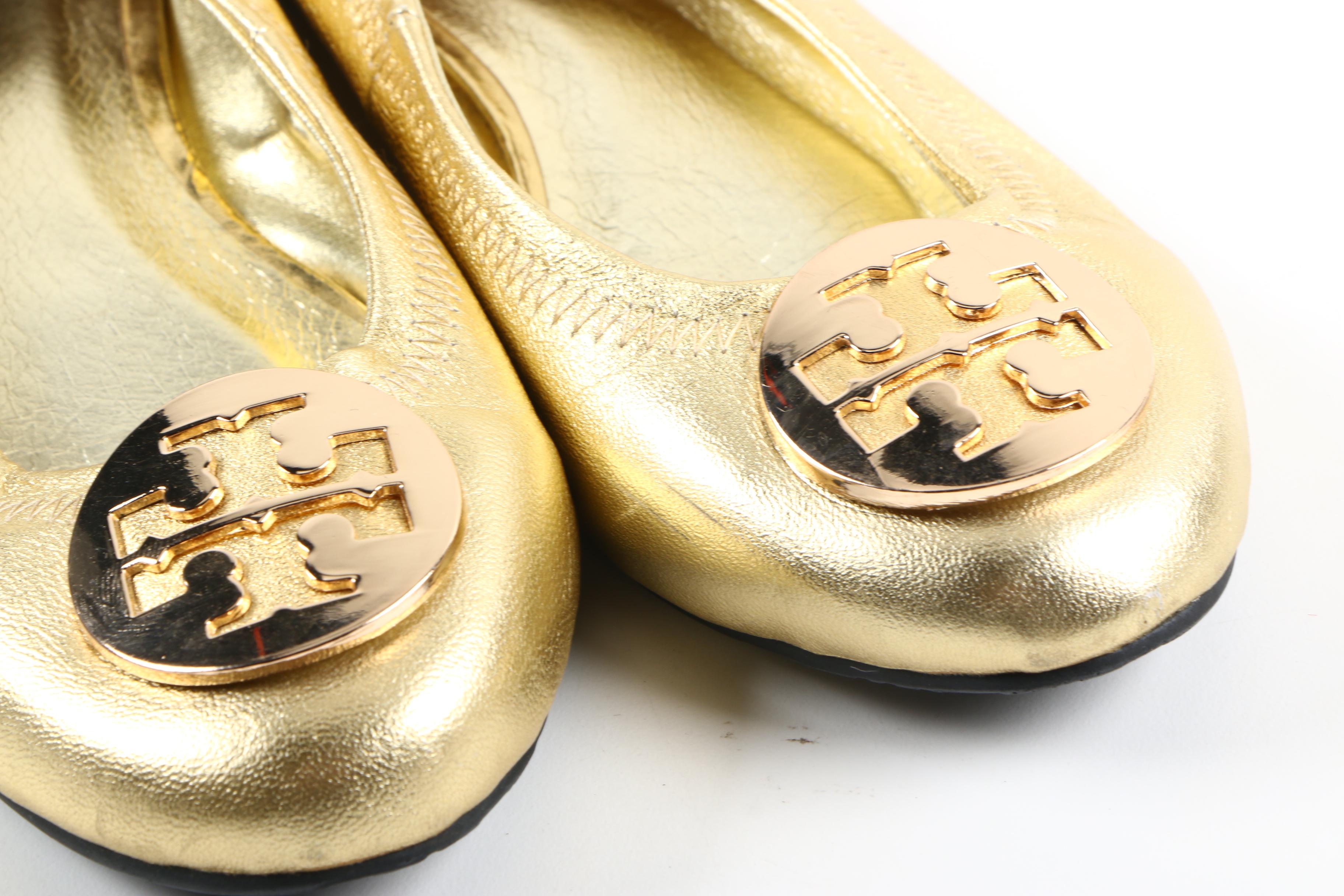 Tory Burch Gold Metallic Leather Flats