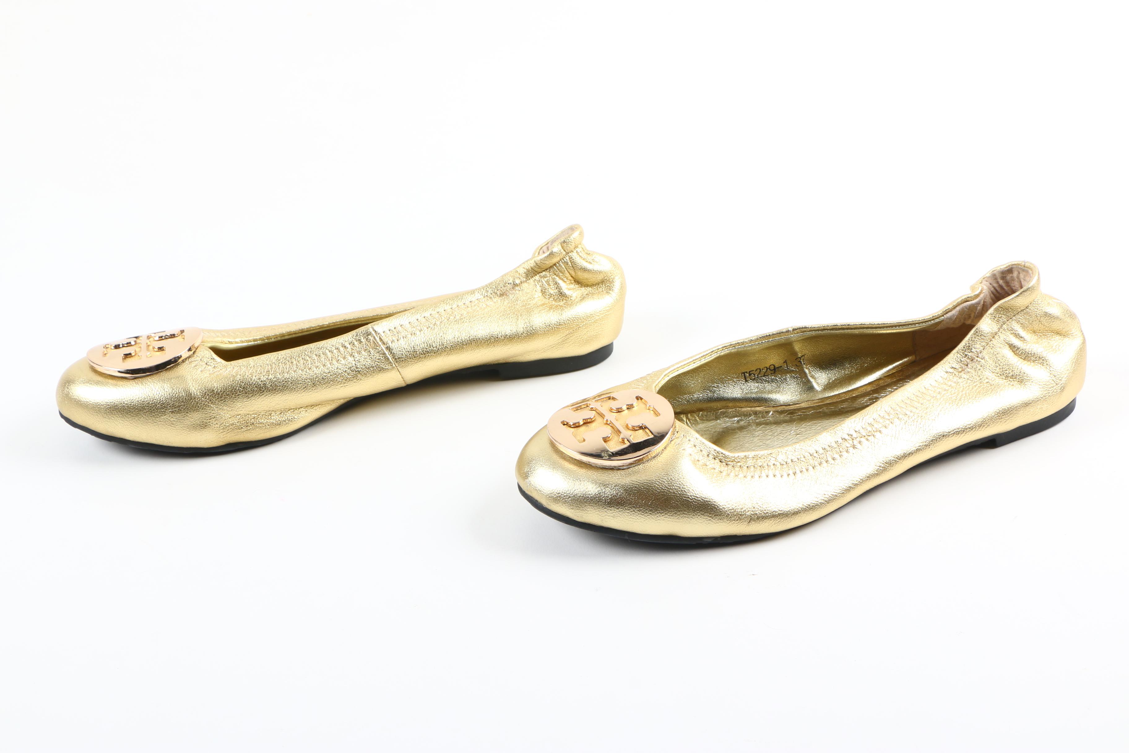 Tory Burch Gold Metallic Leather Flats