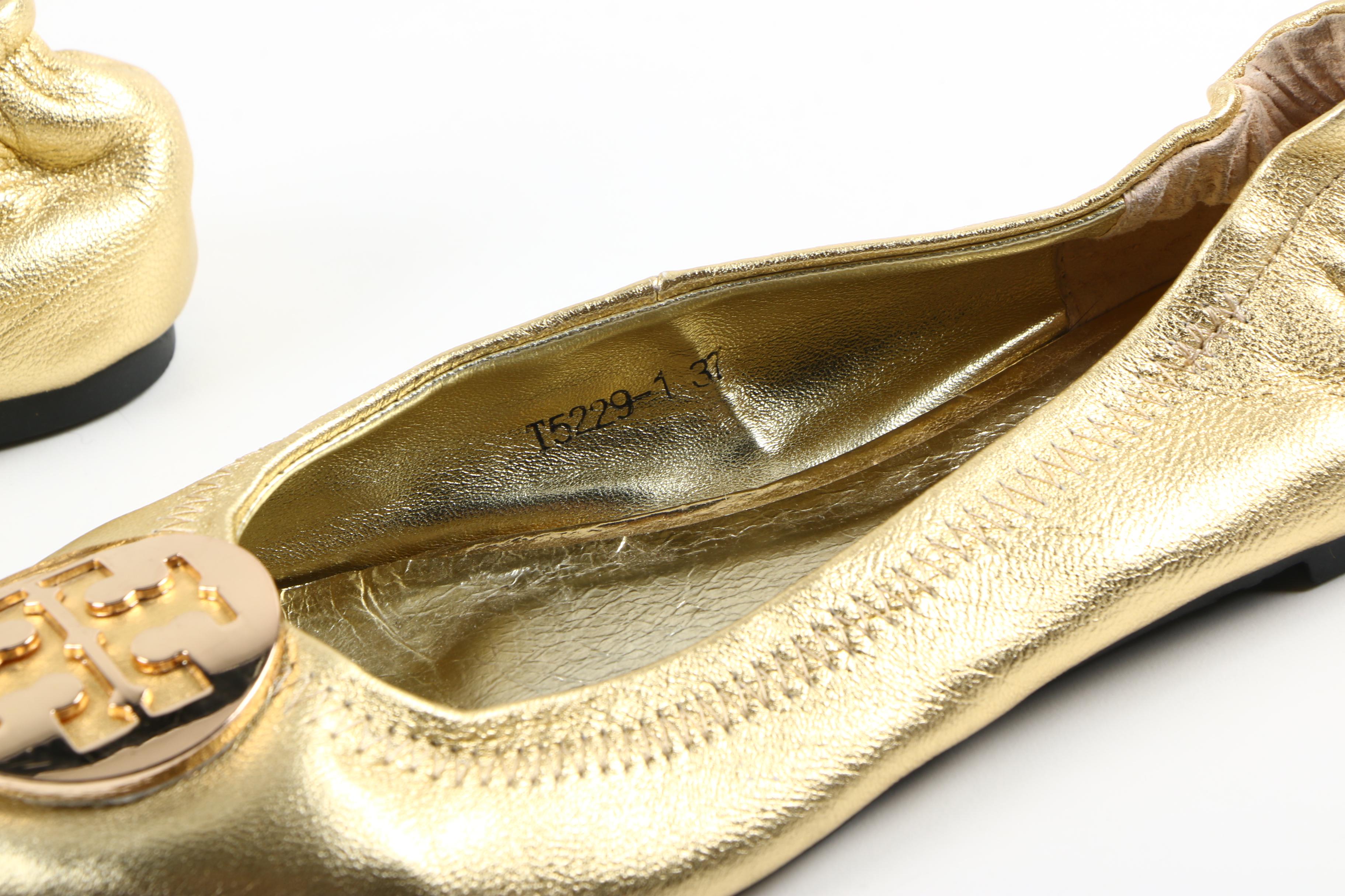 Tory Burch Gold Metallic Leather Flats